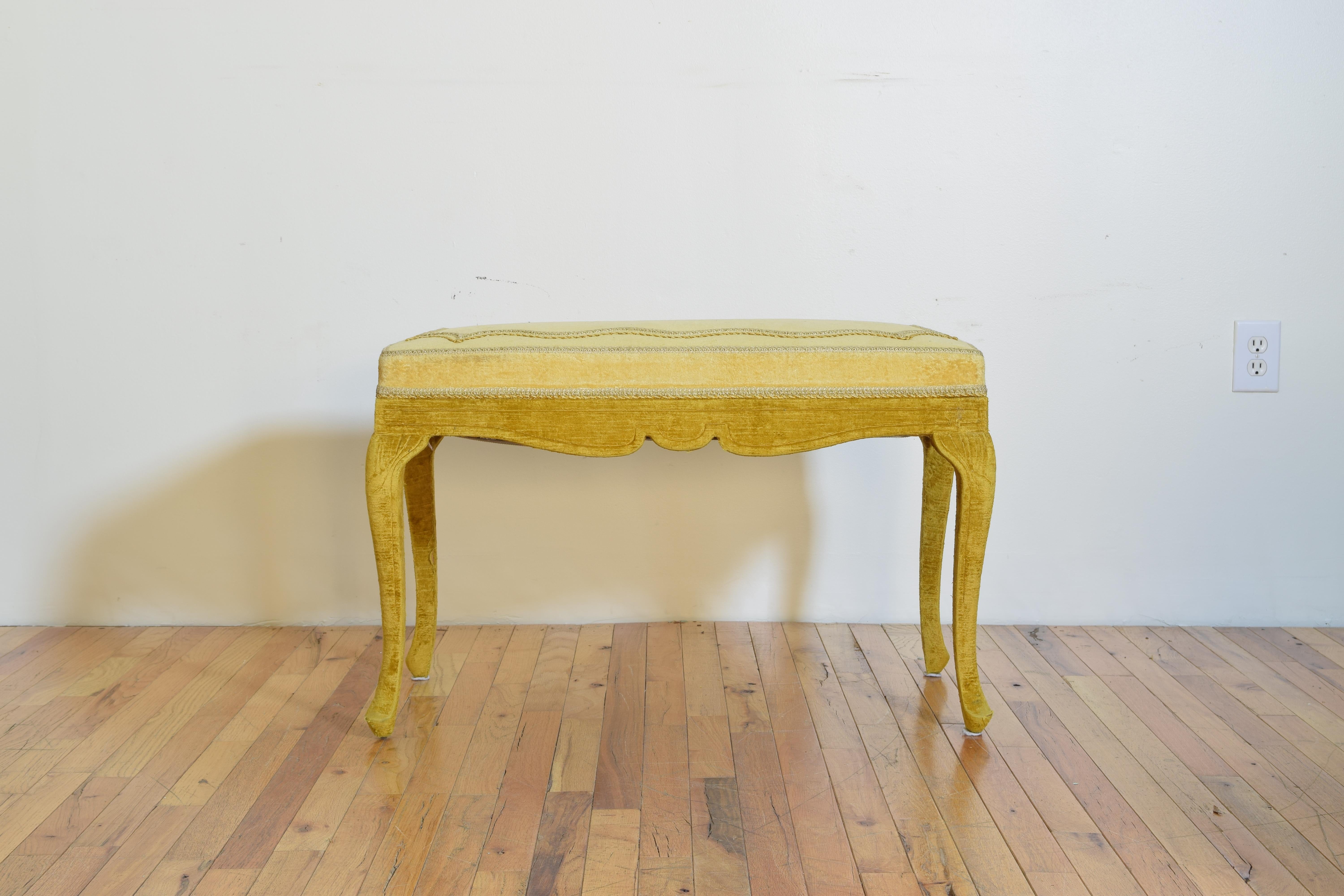 Italian Rococo Inspired Velvet Upholstered Bench, Early 20th Century (Neurokoko)