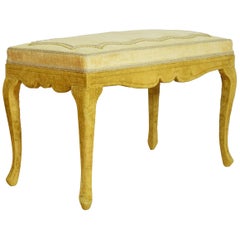Antique Italian Rococo Inspired Velvet Upholstered Bench, Early 20th Century