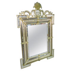 Italian Rococo Large Murano Etched Glass Mirror, circa 1950