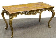 Italian Rococo Louis XV Style Giltwood and Onyx Coffee Table
