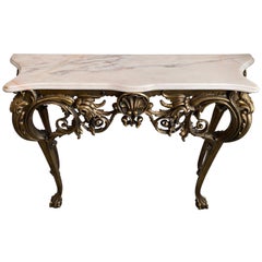 Vintage Italian Rococo Marble-Top Gilded Console