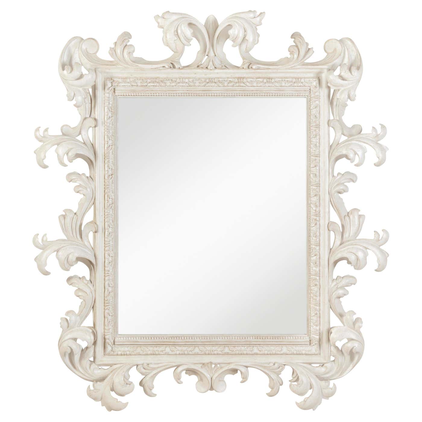 Rectangular Rococo Mirror Italian Rococo Mirror - French Painted Blanc For Sale at 1stDibs