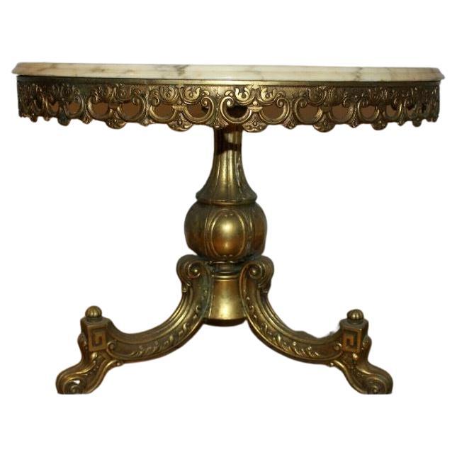 Italian Rococo Onyx Marble Coffee Table Brass Vintage Circular Console 1960 For Sale