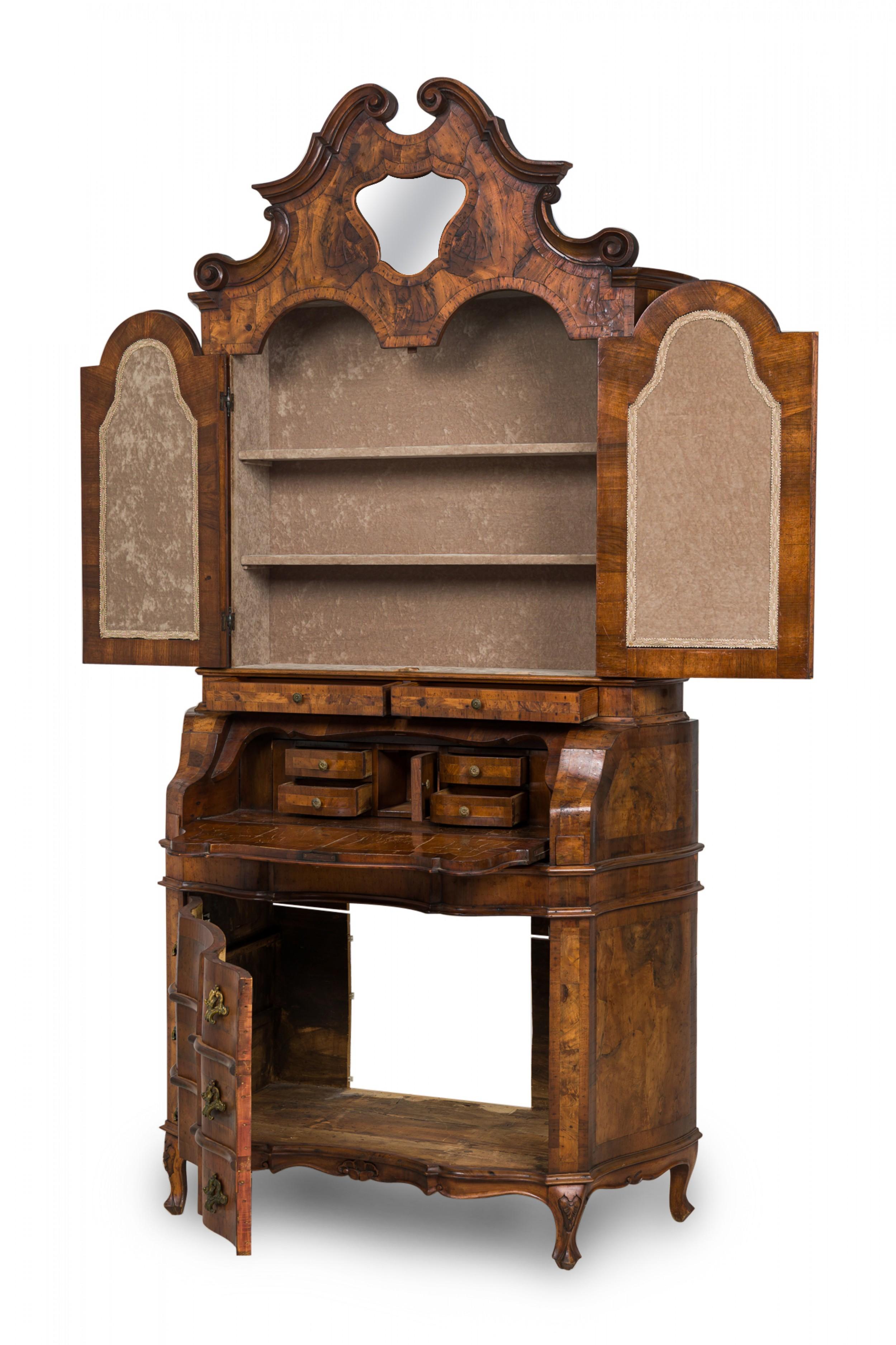 Metal Italian Rococo Oyster Burl Secretary Cabinet / Desk For Sale