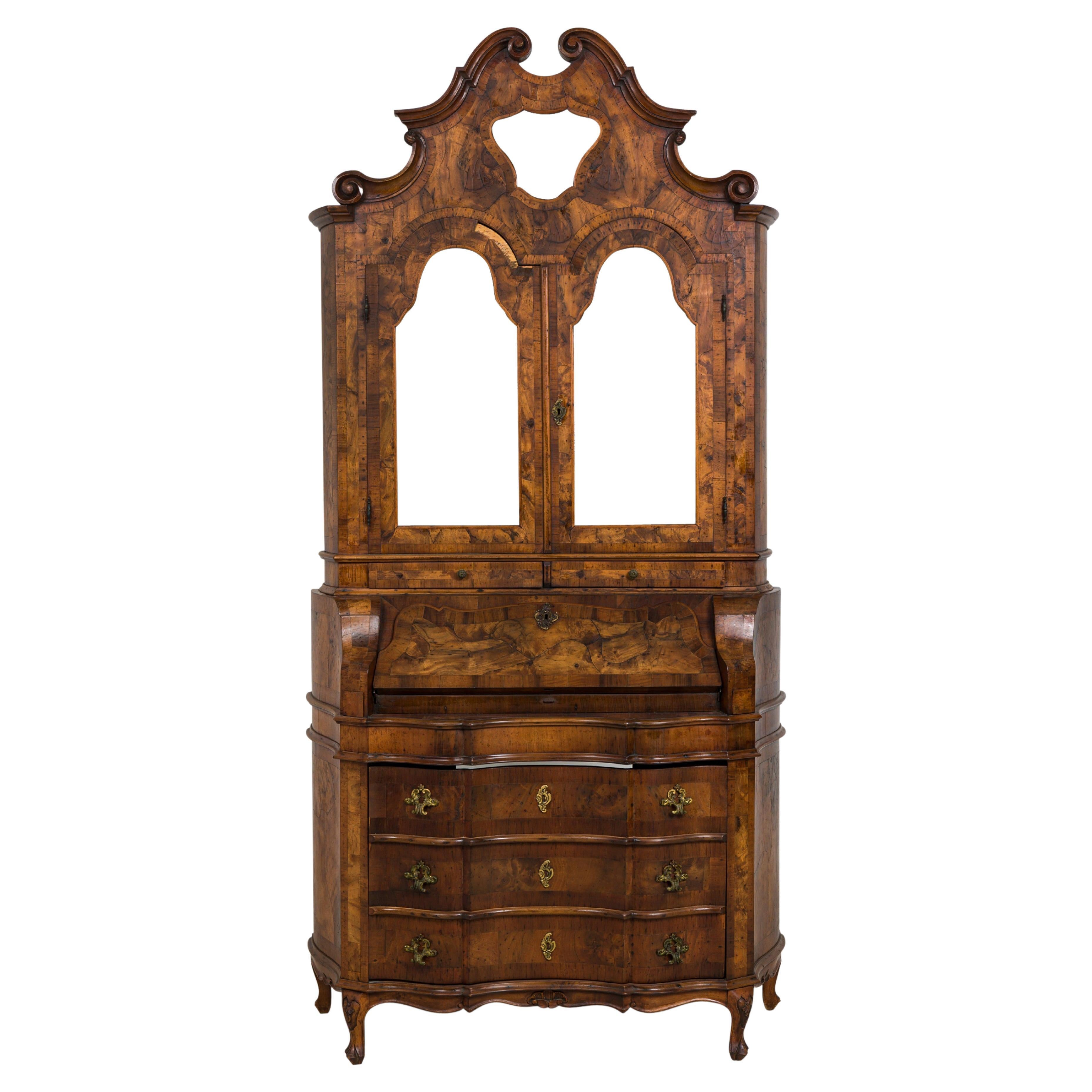 Italian Rococo Oyster Burl Secretary Cabinet / Desk