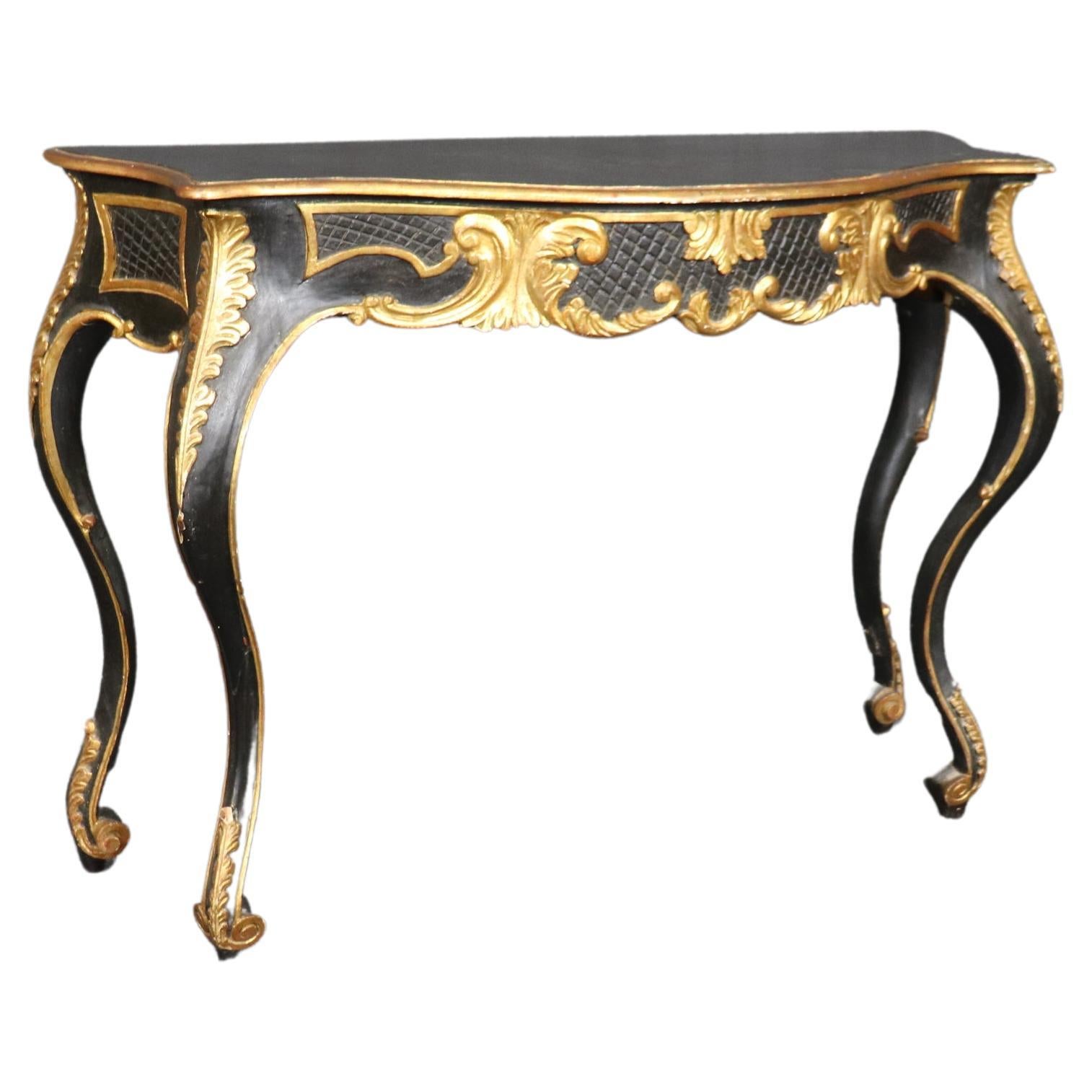 Italian Rococo Paint Decorated and parcel Gilt Console Tables Circa 1950