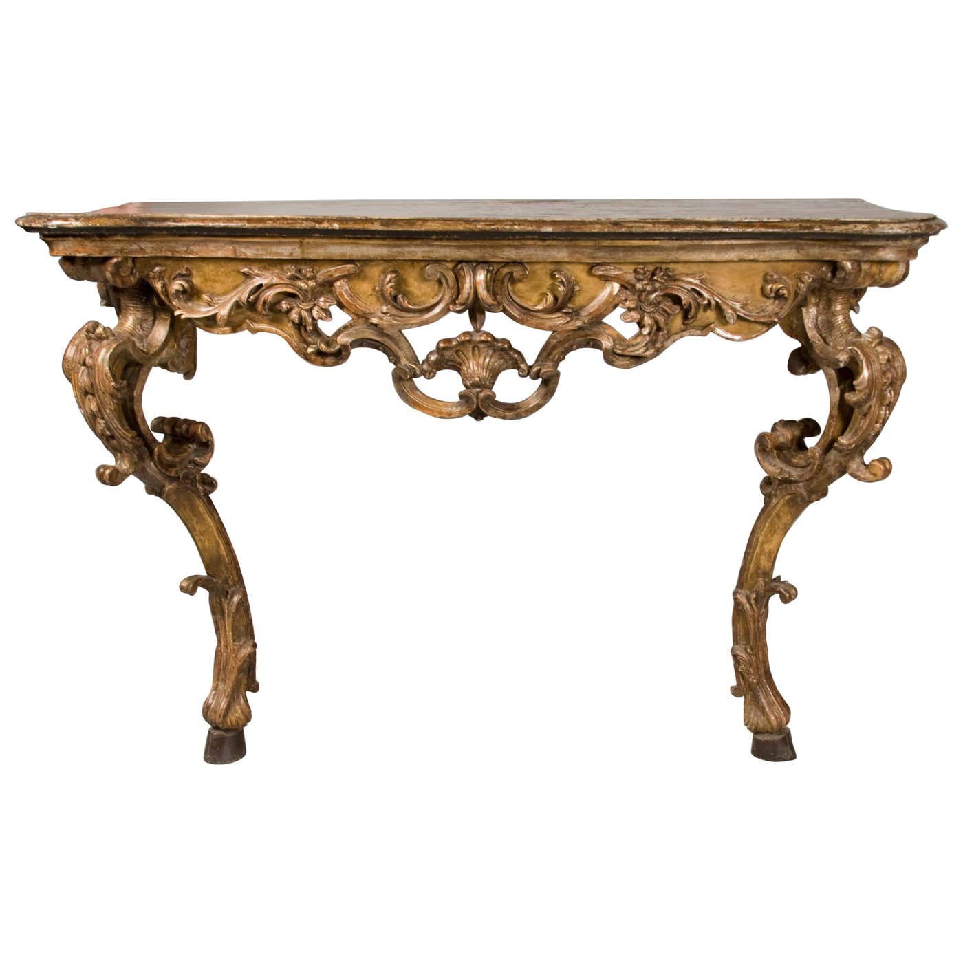 High Console Rococo Italian Rococo Painted and Gilded Console For Sale at 1stDibs