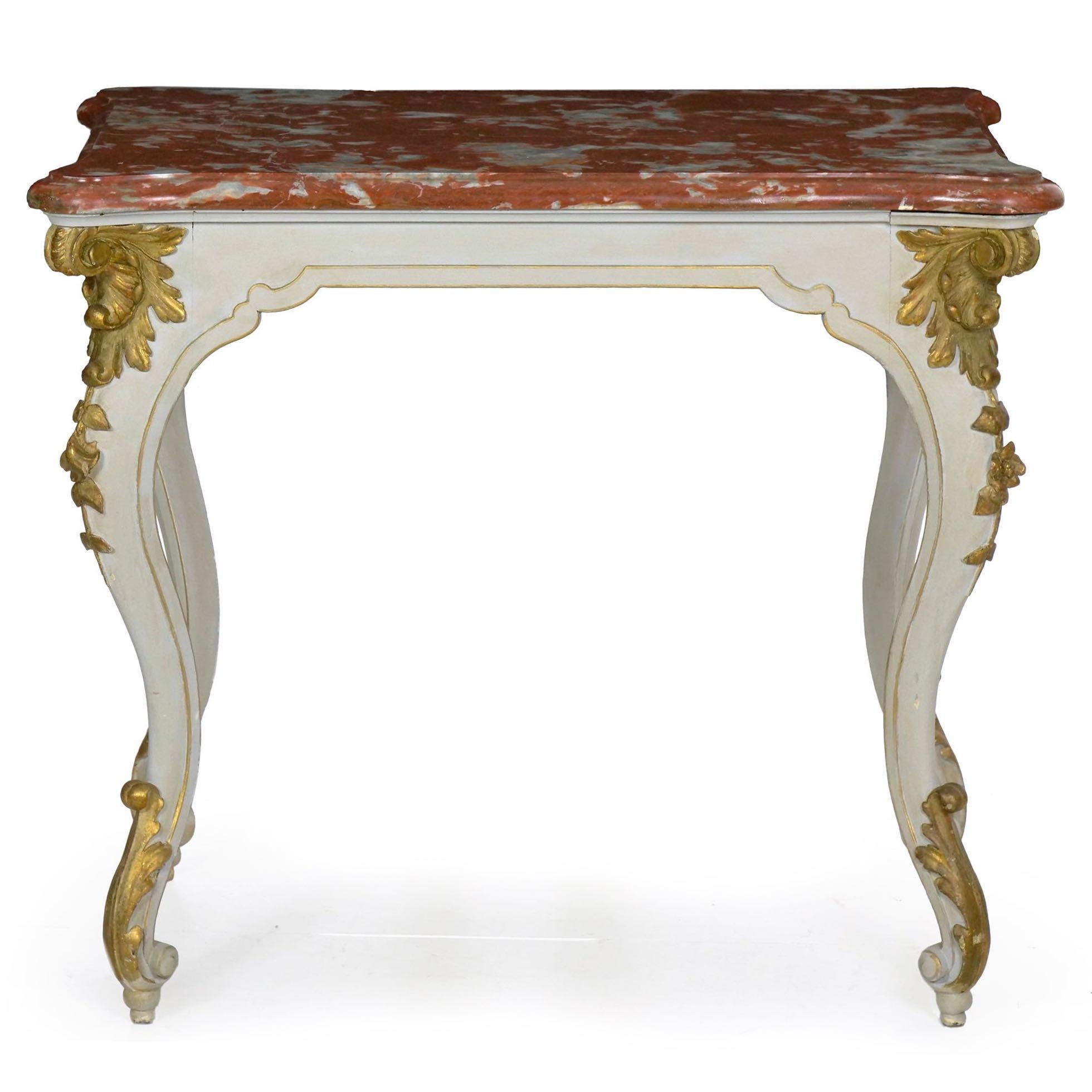 19th Century Italian Rococo Painted Antique Accent Console Table in Venetian Taste