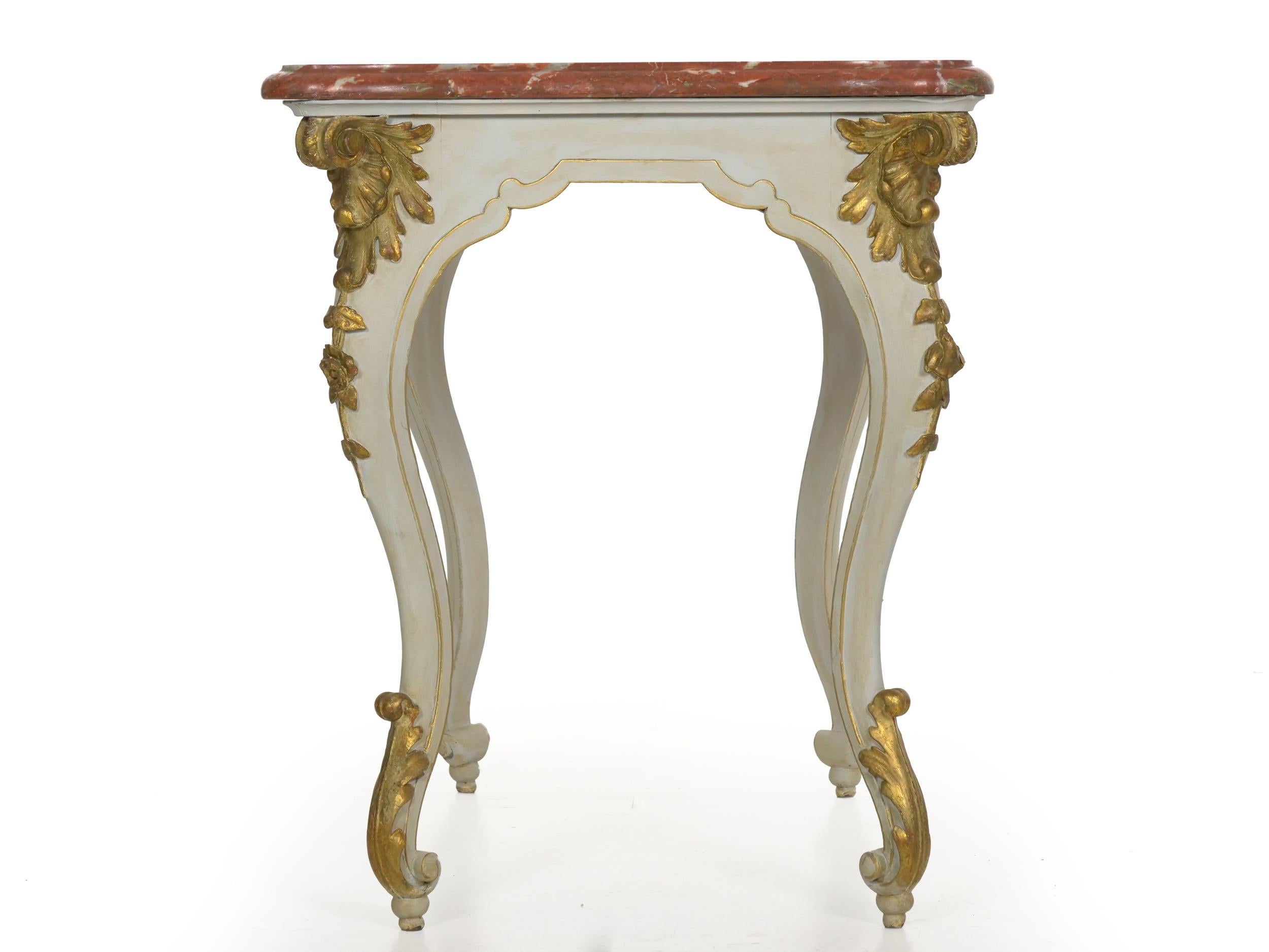 Marble Italian Rococo Painted Antique Accent Console Table in Venetian Taste