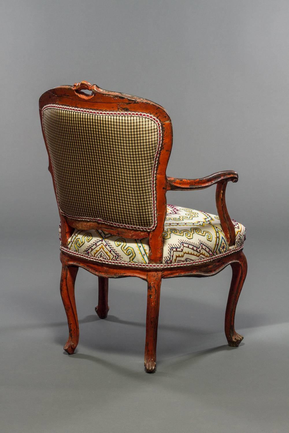 Fauteuil en cabriolet italien du 18ème siècle peint de style rococo Bon état - En vente à Hudson, NY