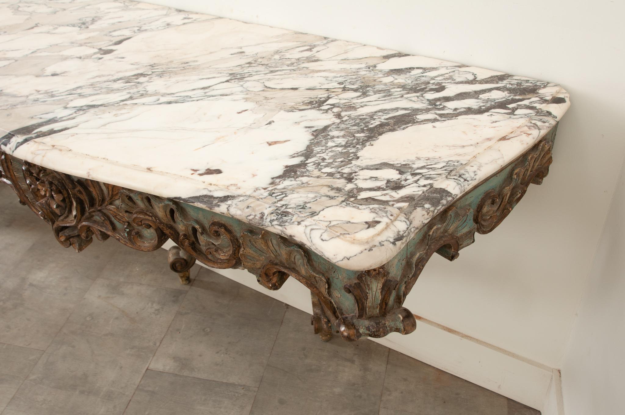 Italian Rococo Painted & Marble Console For Sale 4
