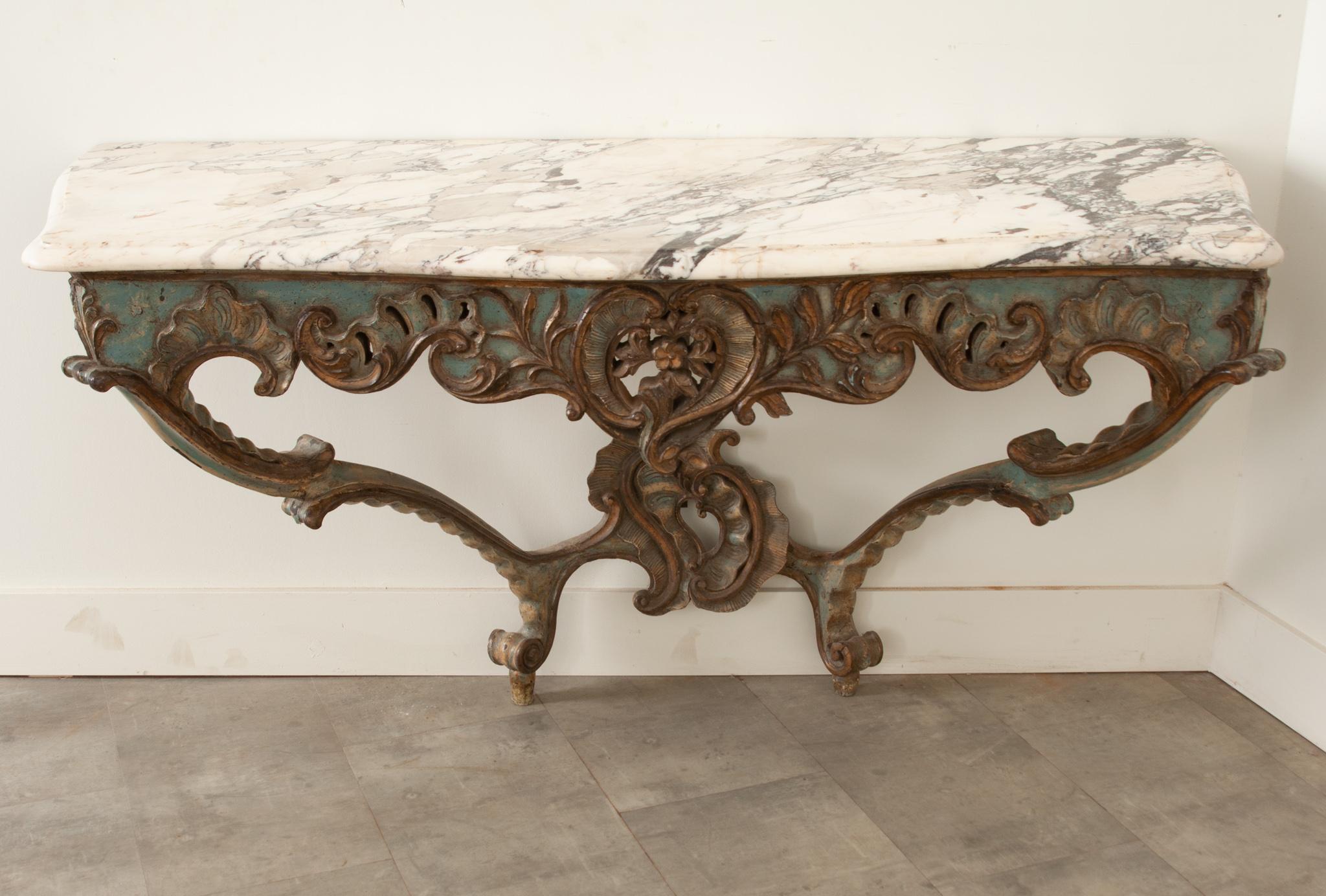 Italian Rococo Painted & Marble Console For Sale 6