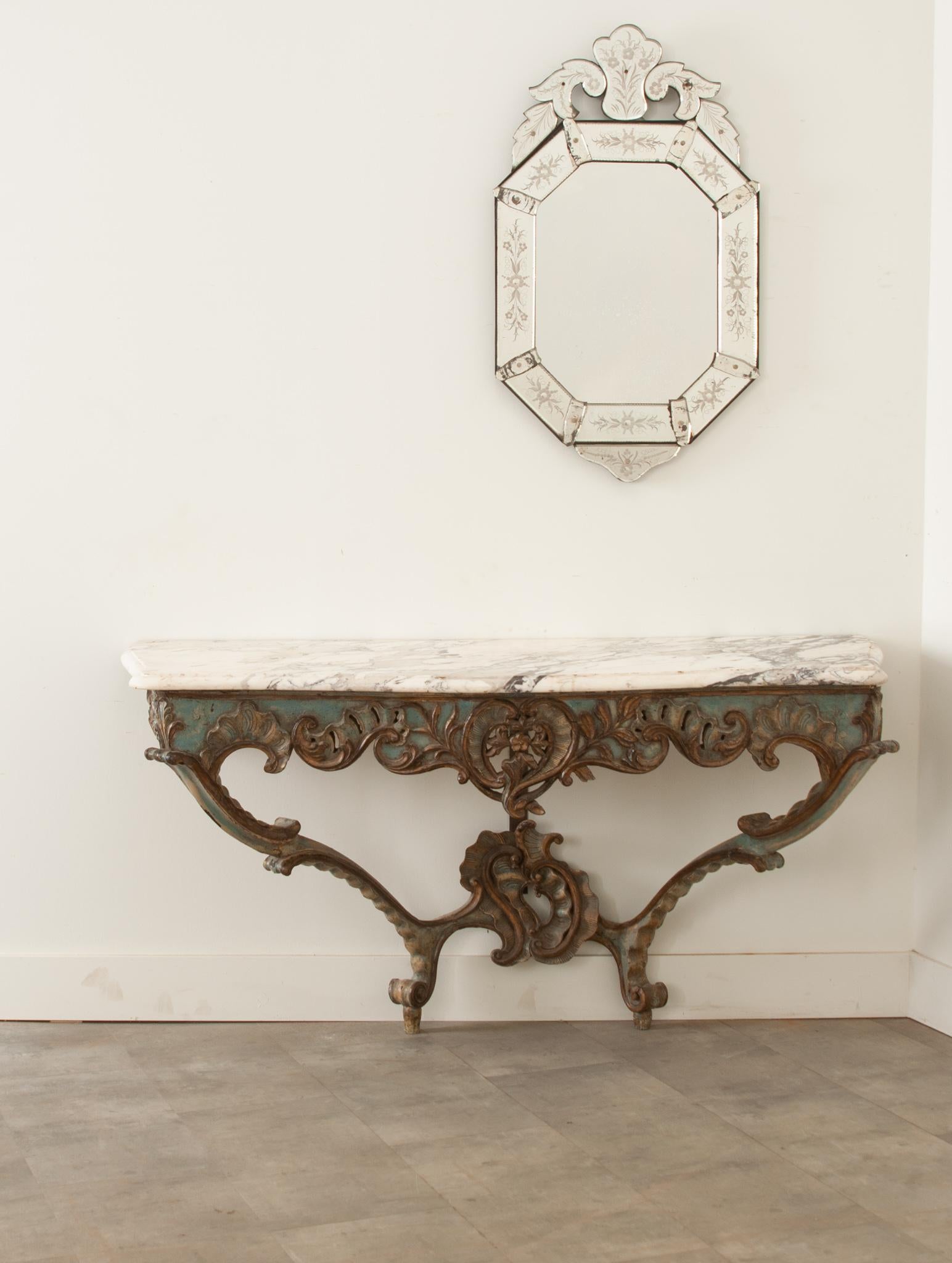 Italian Rococo Painted & Marble Console For Sale 7