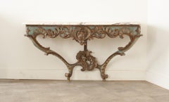 Italian 19th Century Rococo Painted & Marble Console