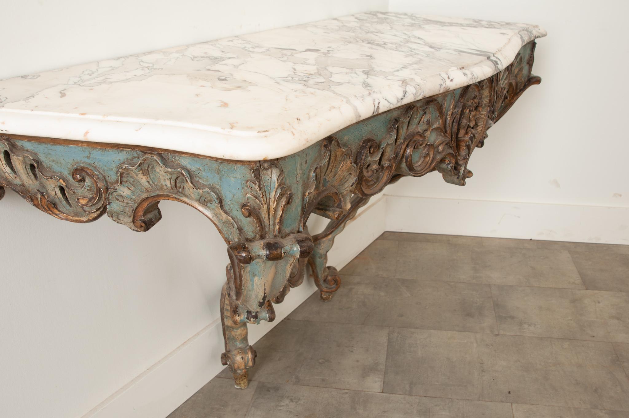 Italian Rococo Painted & Marble Console For Sale 1