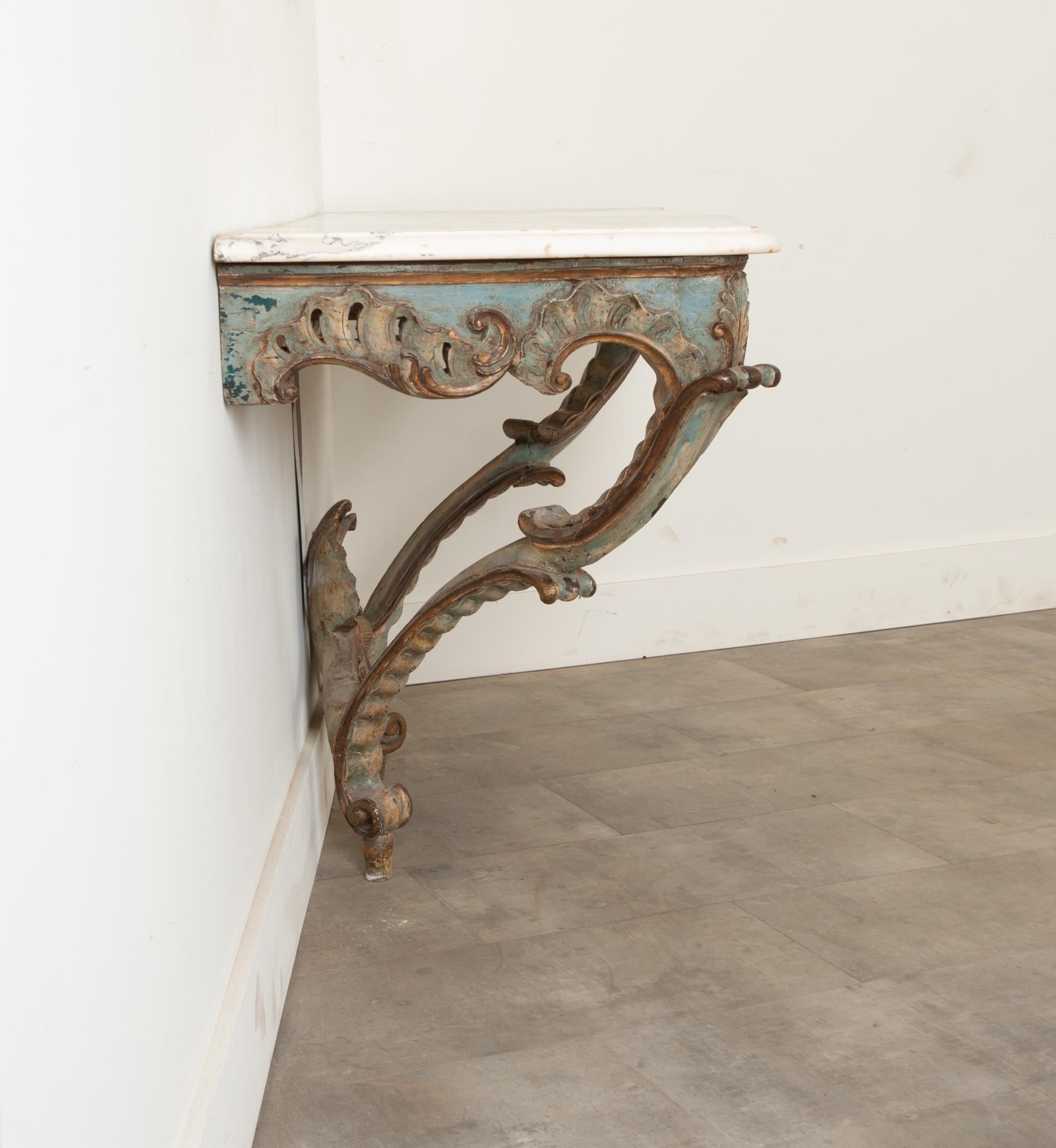 Italian Rococo Painted & Marble Console For Sale 3