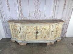 Italian Rococo Painted Serpentine Credenza with Floral Cartouches