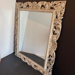 Italian Rococo Painted Wood Rectangular Carved Wall Mirror