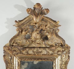 Espejo de madera dorada del periodo rococó italiano, estructura original c. 1740-1780