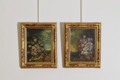 Italian Rococo Period Pair of Oils Depicting Floral Arrangements, Mid-18th cen.