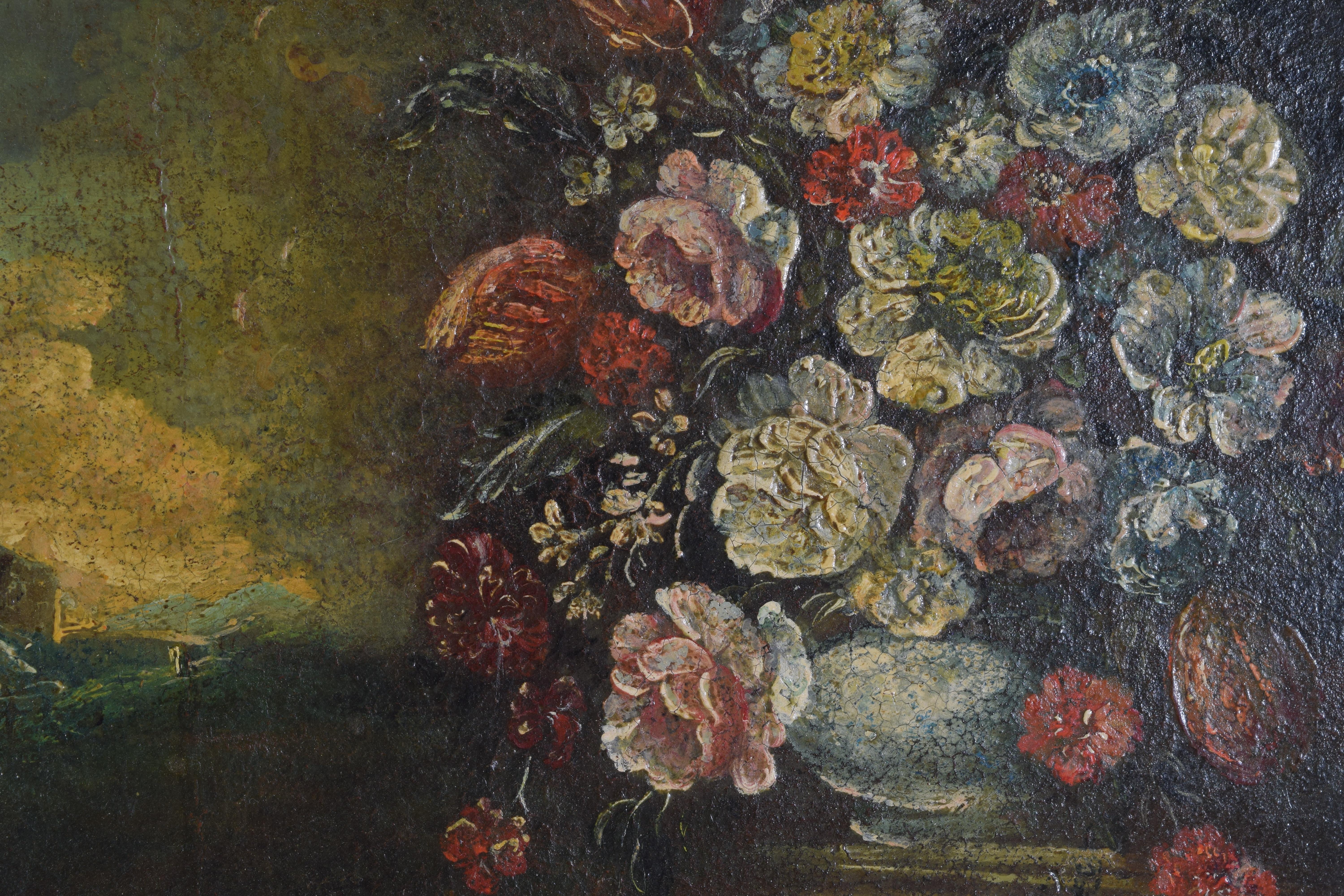 Paint Italian Rococo Period Pair of Oils Depicting Floral Arrangements, Mid-18th cen. For Sale