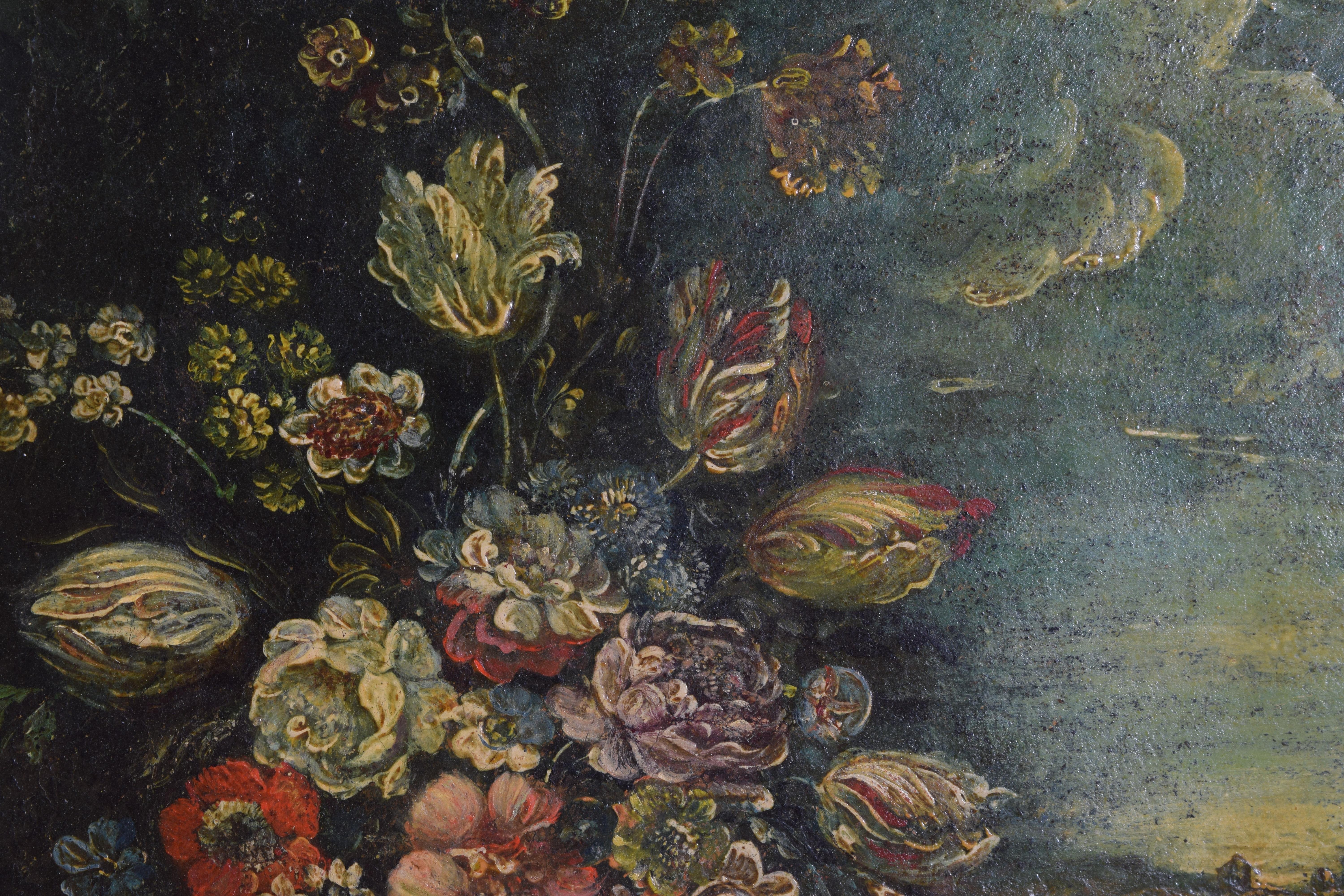Paar Ölgemälde aus der italienischen Rokoko-Periode mit floralen Arrangements, Mitte des 18. Cen. im Angebot 1
