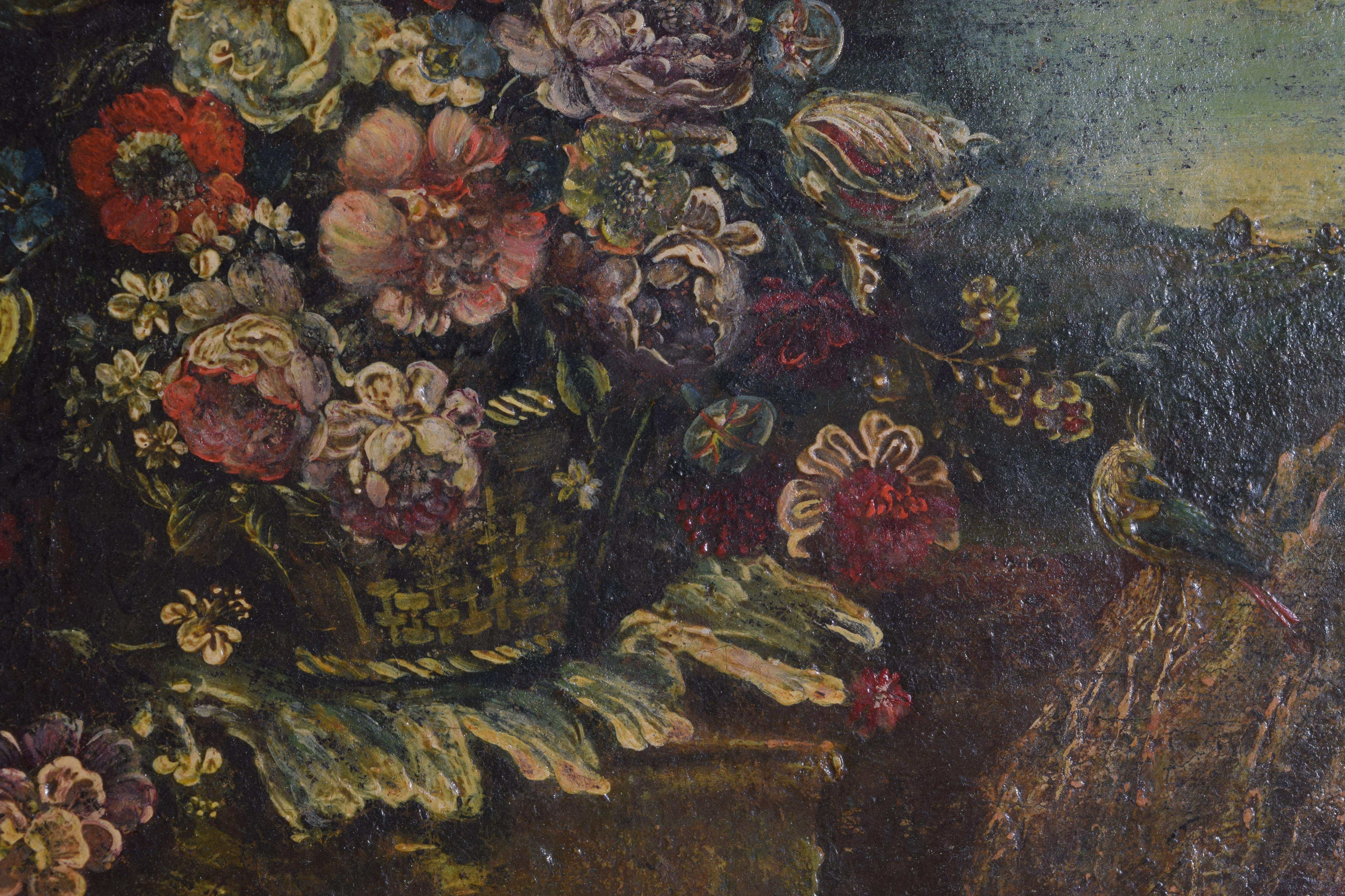 Paar Ölgemälde aus der italienischen Rokoko-Periode mit floralen Arrangements, Mitte des 18. Cen. im Angebot 2