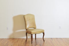 Italian Rococo Period Walnut and Leather Upholstered Chair, Mid 18th Century