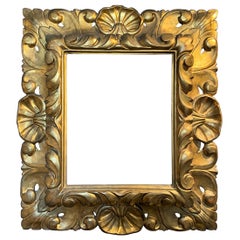 Antique Italian Rococo Pierce Carved Giltwood Frame with Shell Decoration