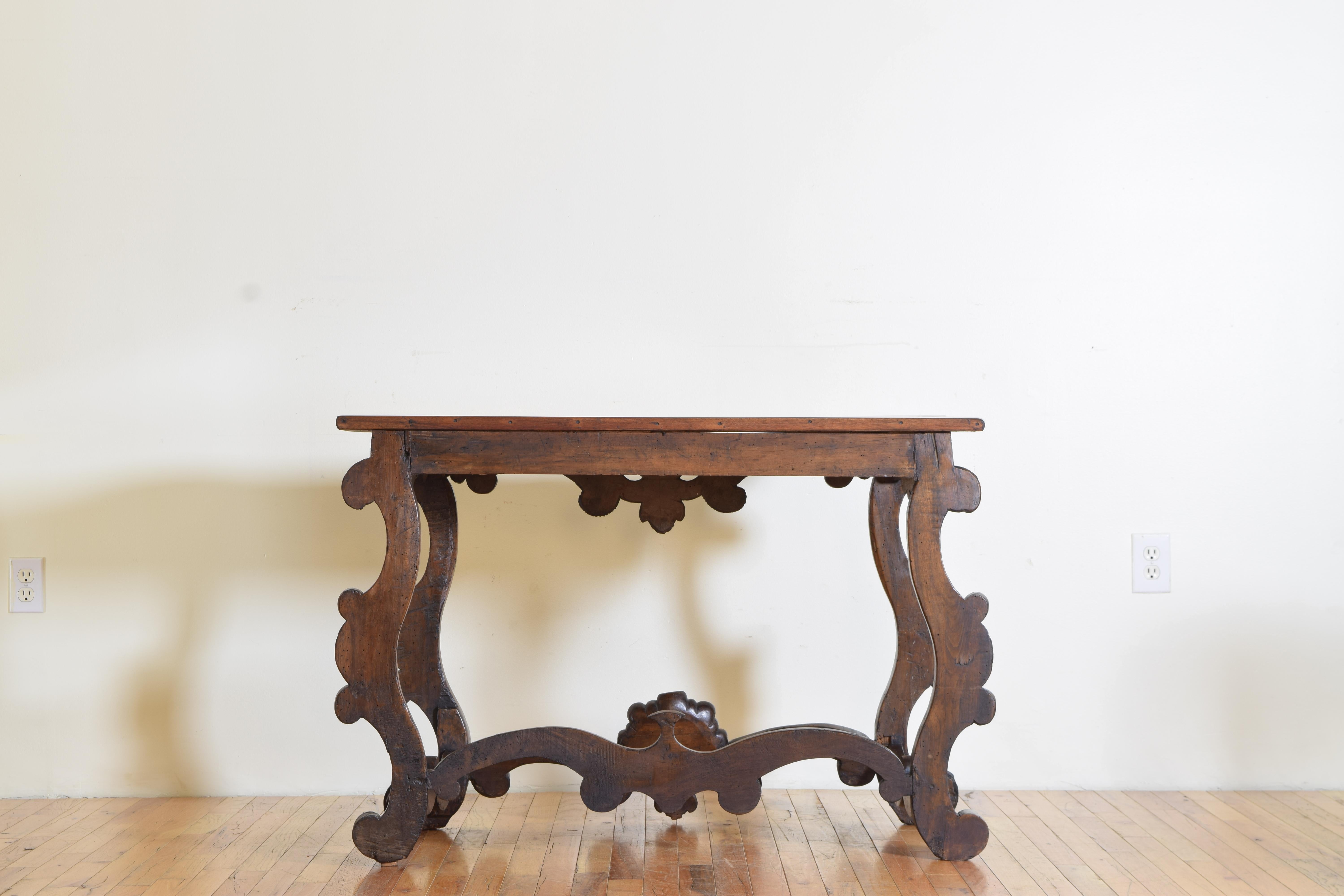 Italian Rococo Pinewood & Walnut Console Table, Mid 18th Cen and Later 7