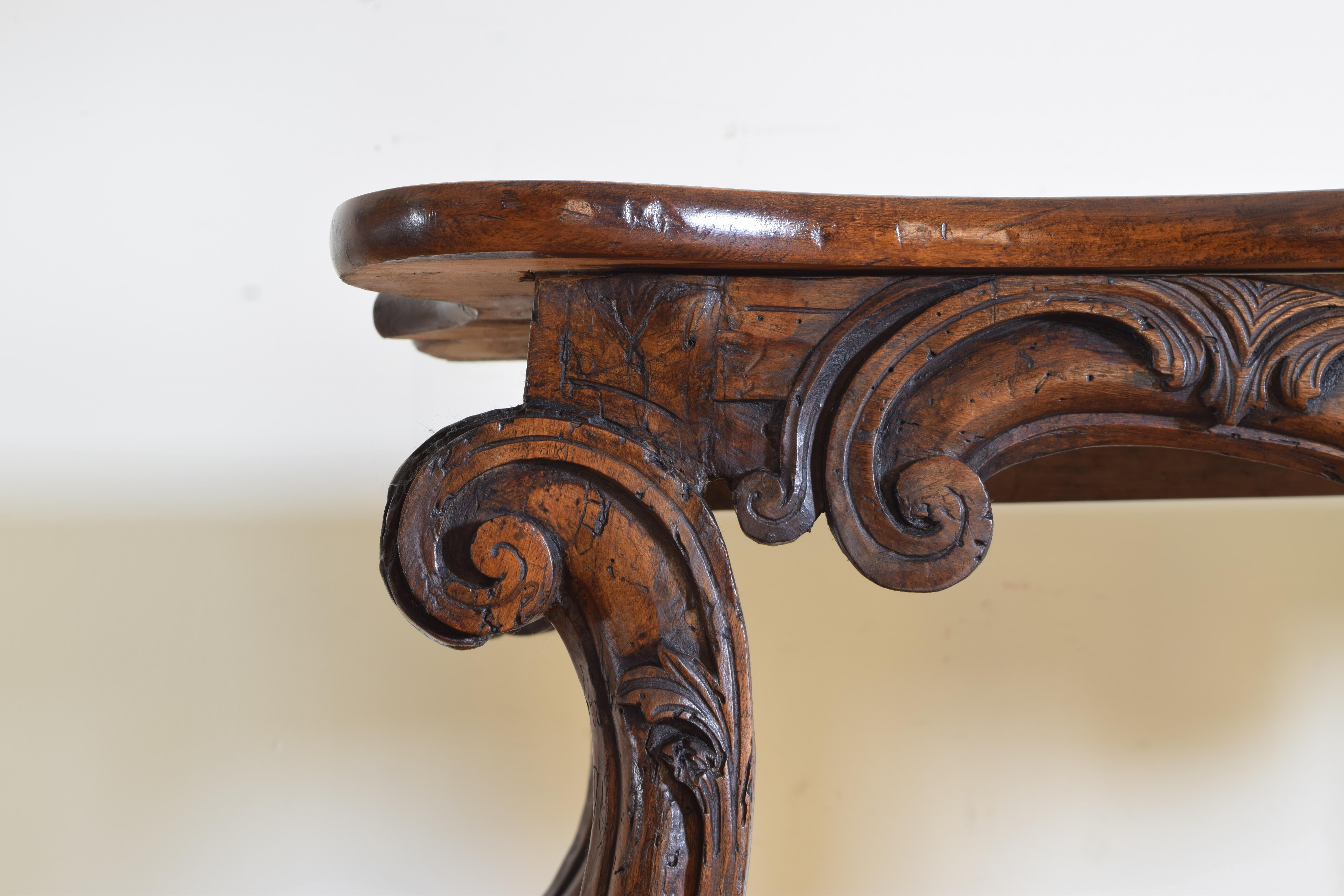 Italian Rococo Pinewood & Walnut Console Table, Mid 18th Cen and Later 2