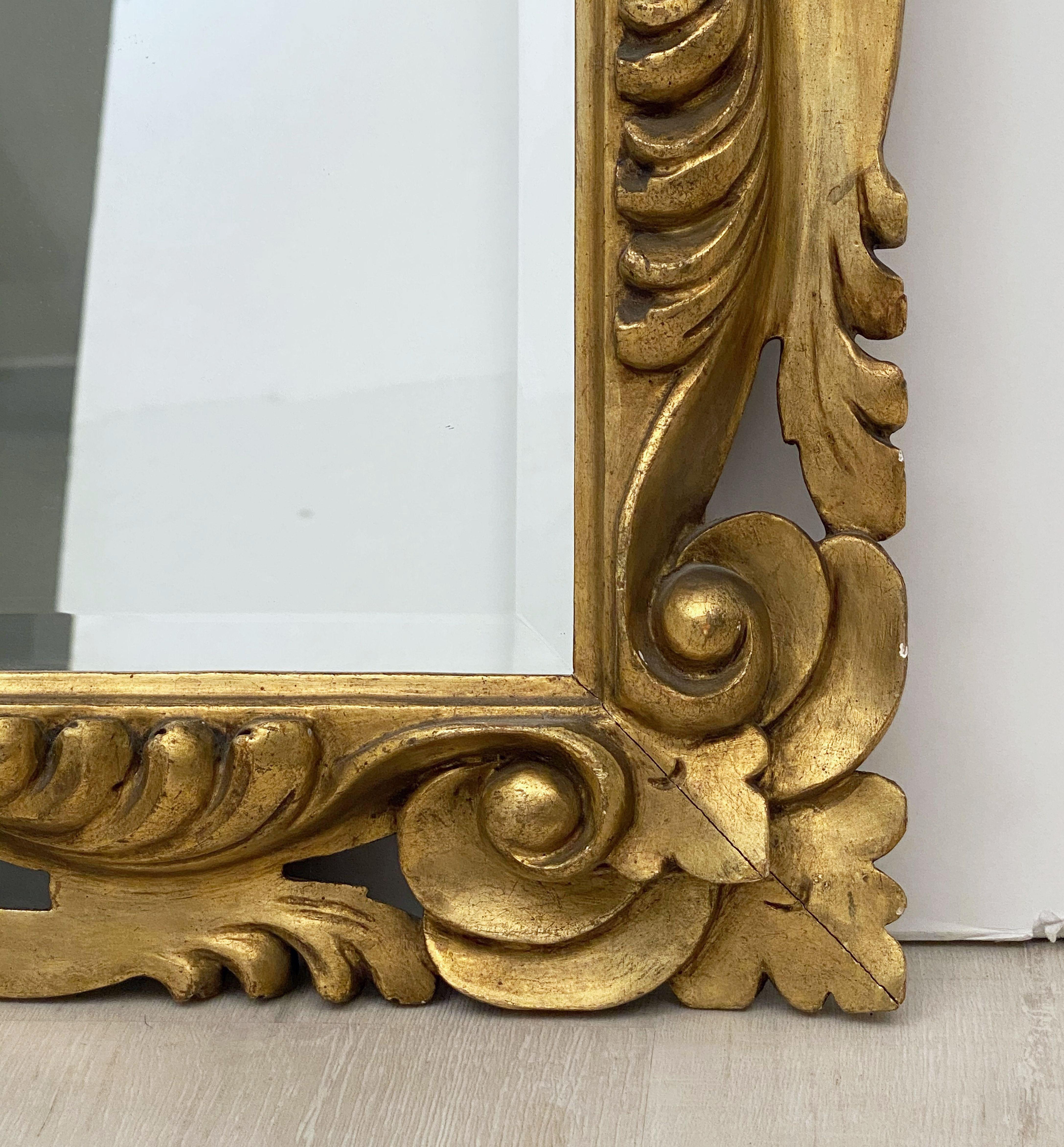 Verre Miroir rectangulaire biseauté italien avec cadre sculpté rococo doré (H 29 x L 23) en vente