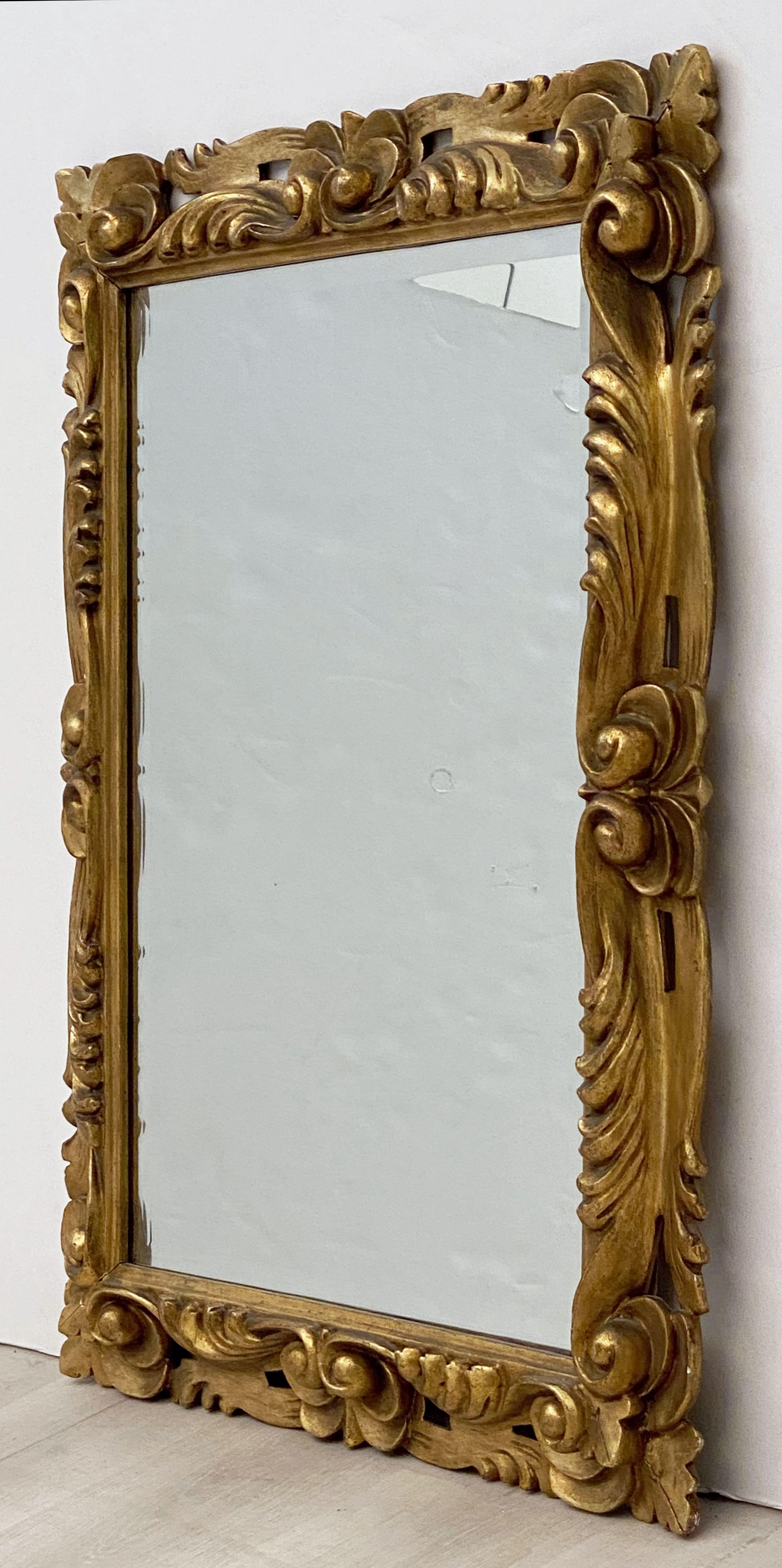 Italian Rococo Rectangular Beveled Mirror with Carved Gilt Frame (H 29 x W 23) In Good Condition For Sale In Austin, TX