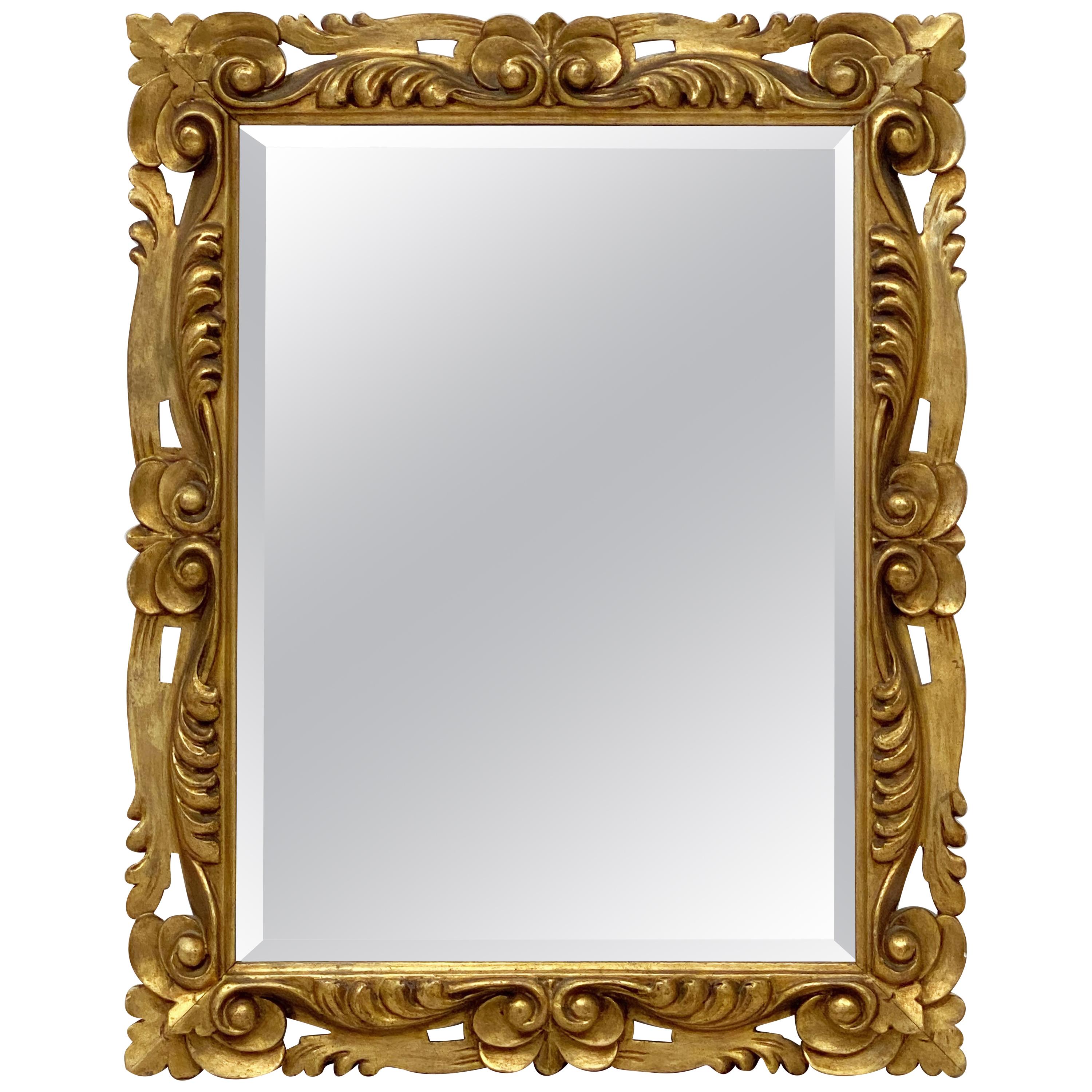 Italian Rococo Rectangular Beveled Mirror with Carved Gilt Frame (H 29 x W 23)