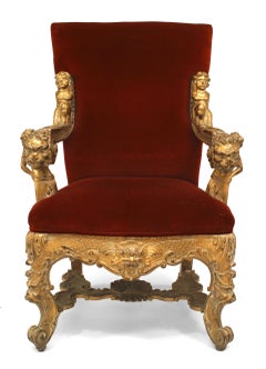 Italian Rococo Red Velvet Throne Chair