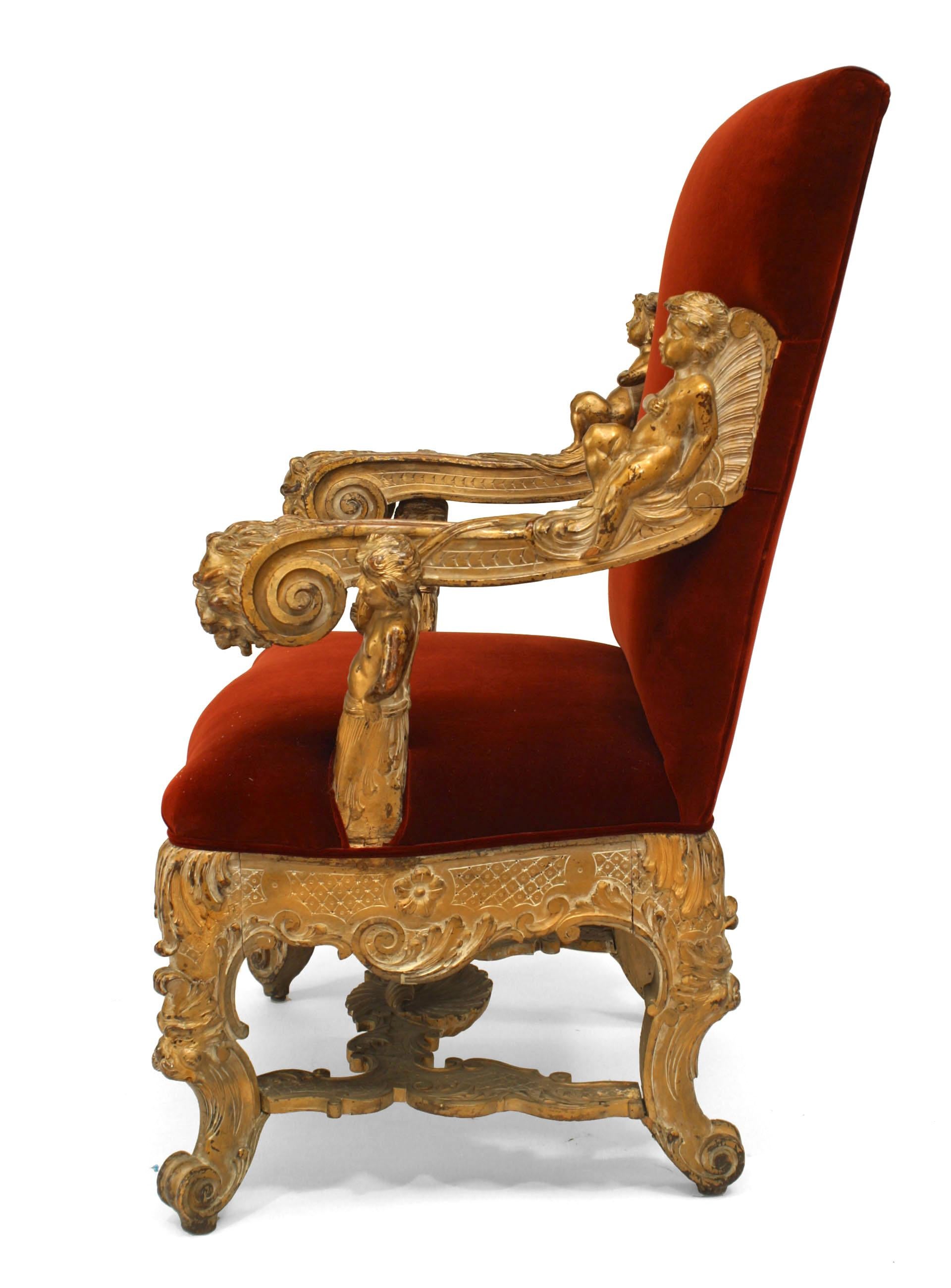 Italian Rococo Red Velvet Throne Chair In Good Condition In New York, NY