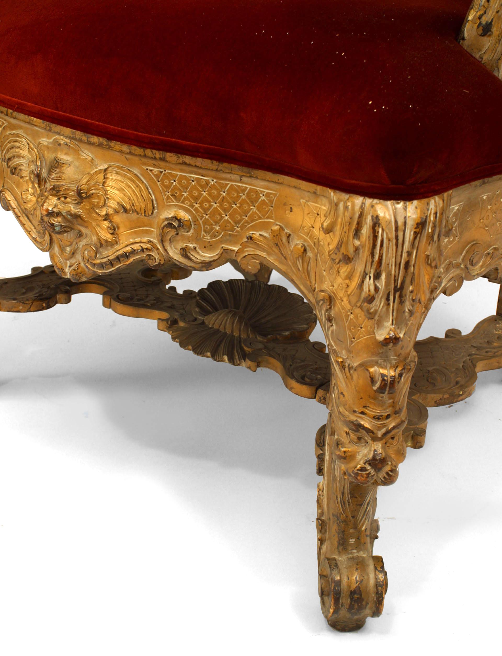 Italian Rococo Red Velvet Throne Chair 2