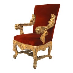 Italian Rococo Red Velvet Throne Chair