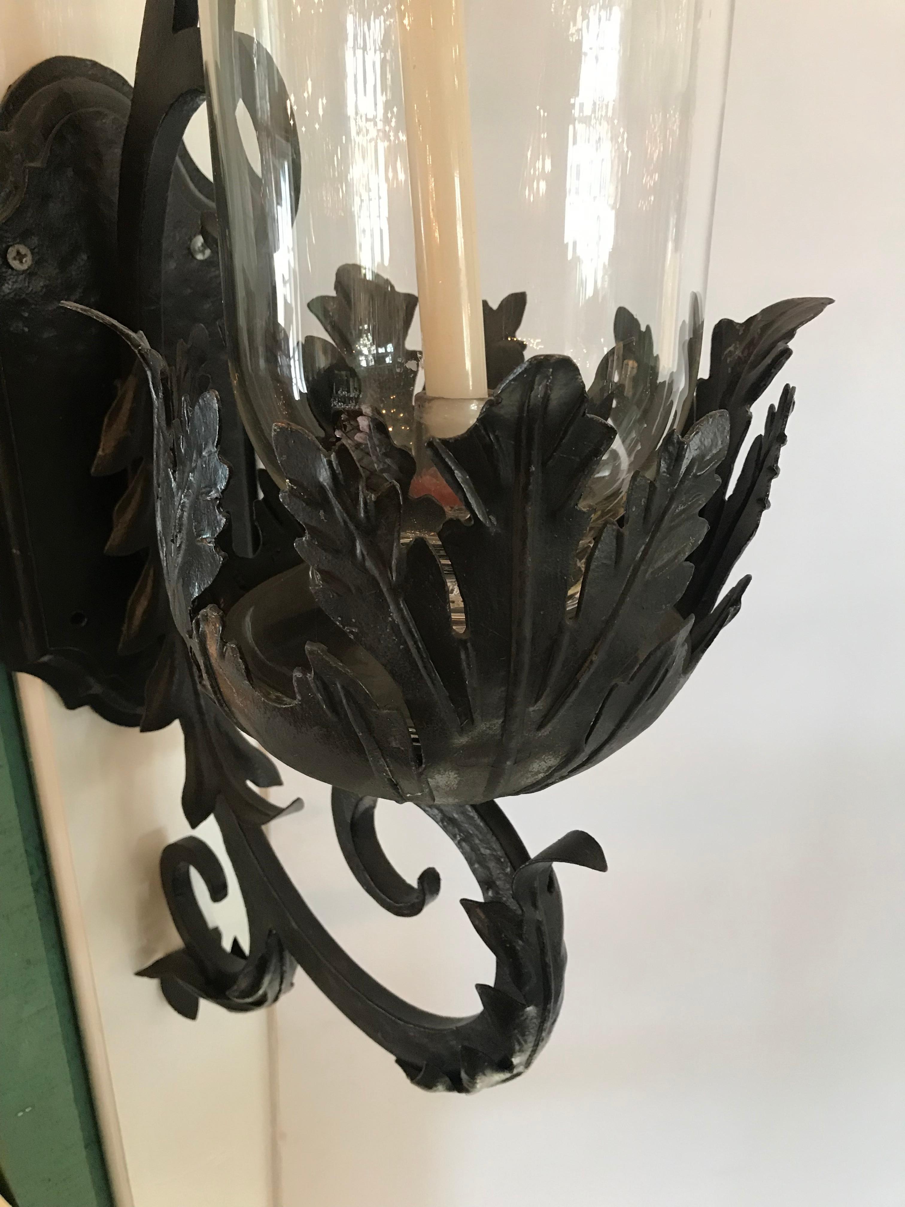 Italian Hand Made Wrought iron Garden Lantern Sconces Candle holder Crystal Hurricane LA