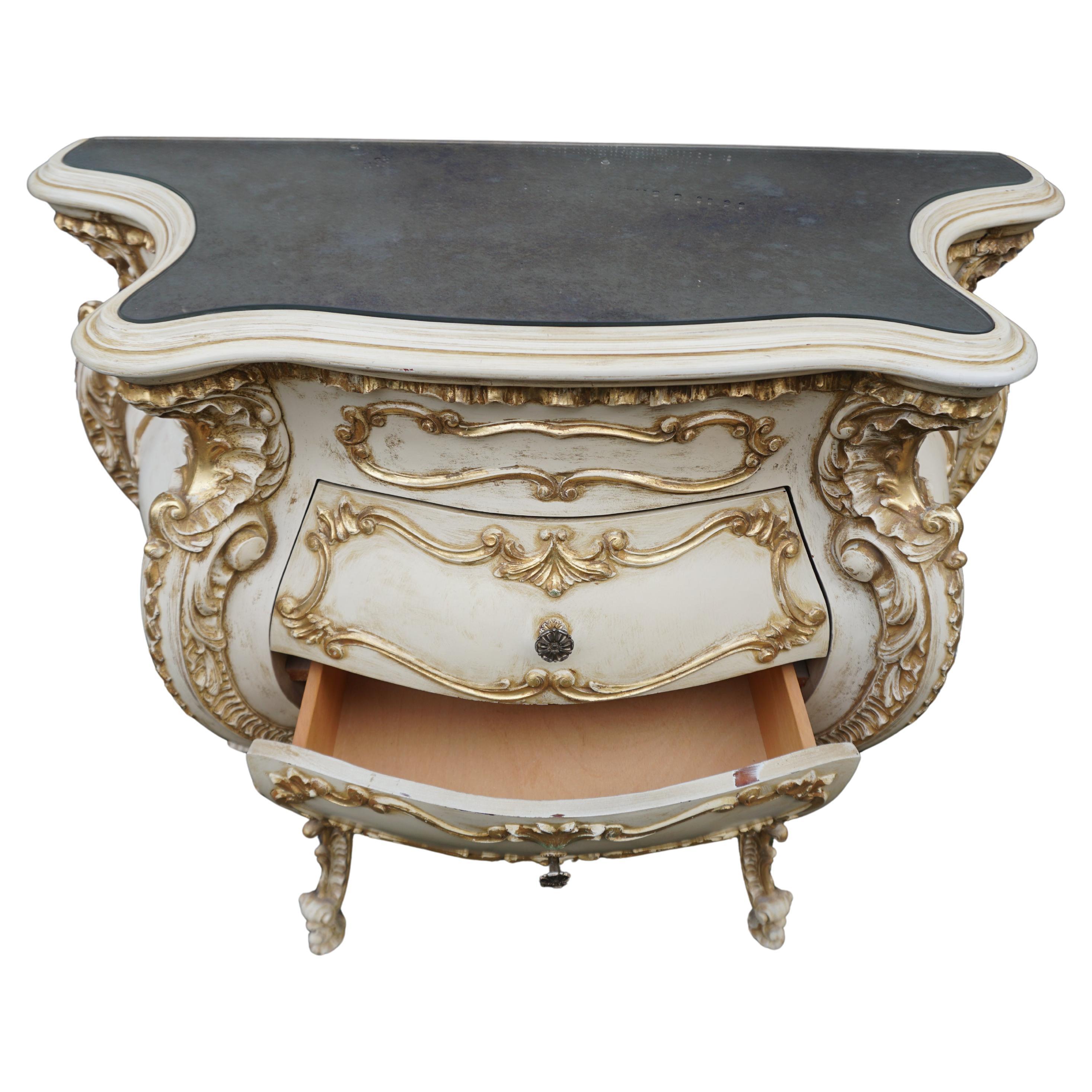 Italian Rococo Revival Bombe Commode with Gilded Details and Marbled Glass Top For Sale 2