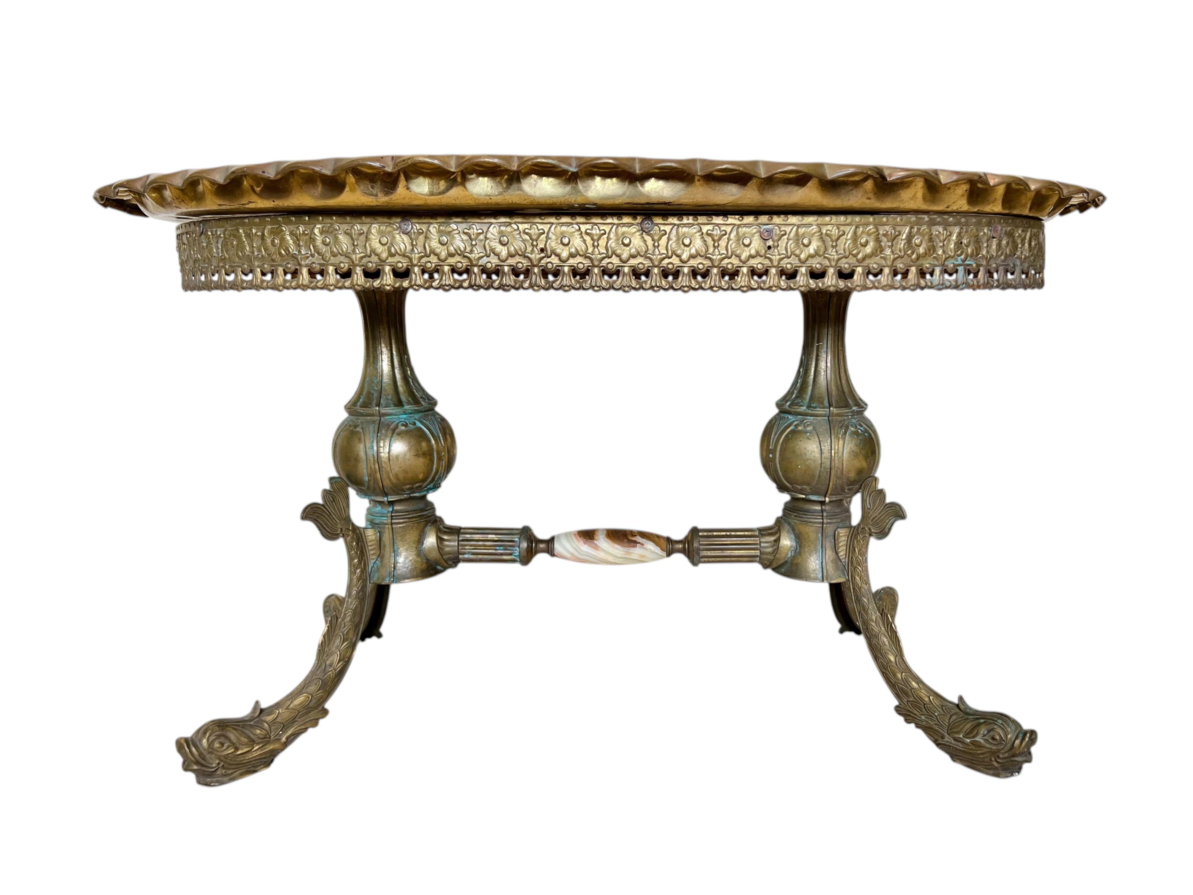 Cast Italian Rococo Revival Brass Table Base With Tray Top, 1940s For Sale