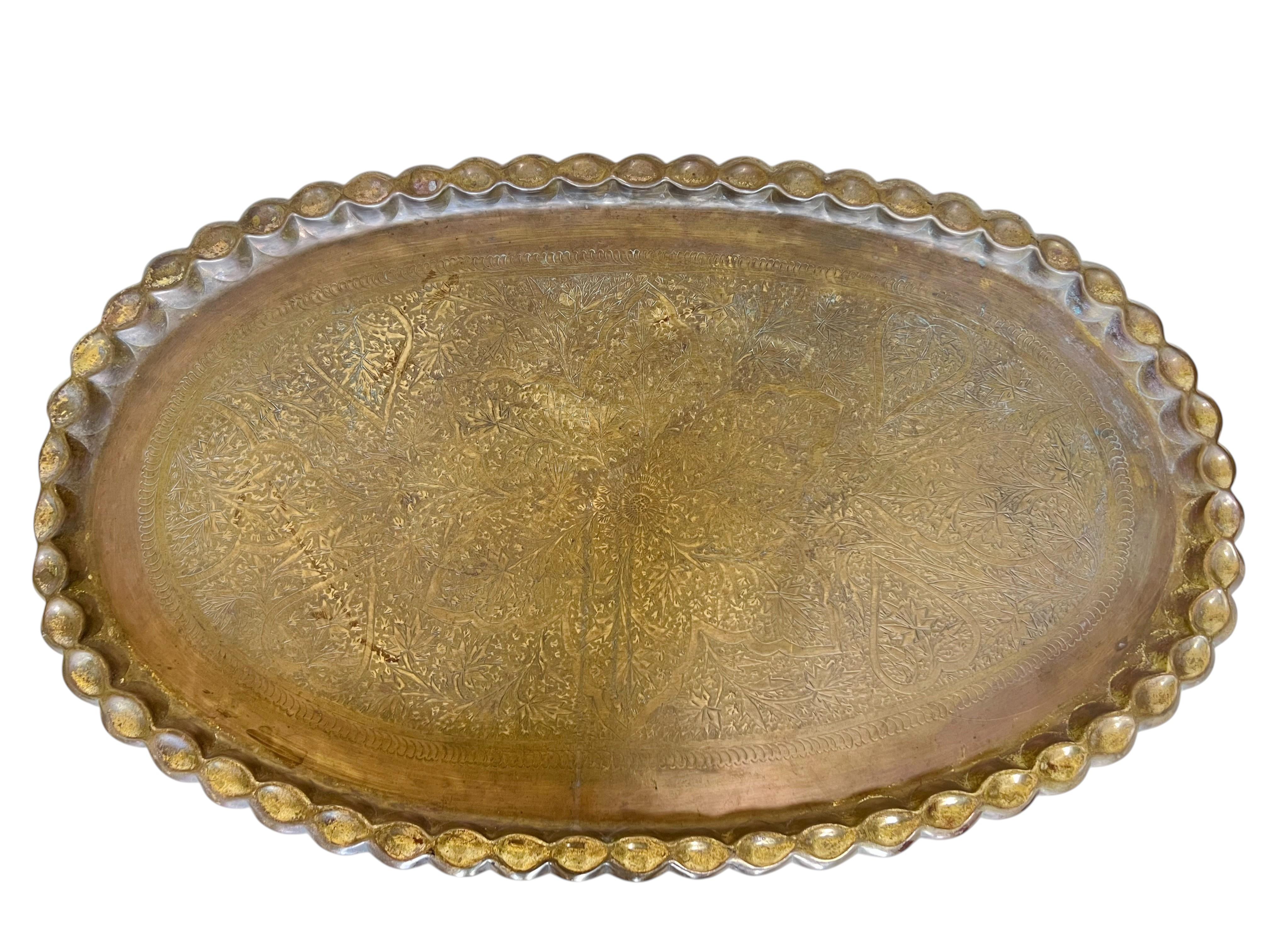 Italian Rococo Revival Brass Table Base With Tray Top, 1940s For Sale 1