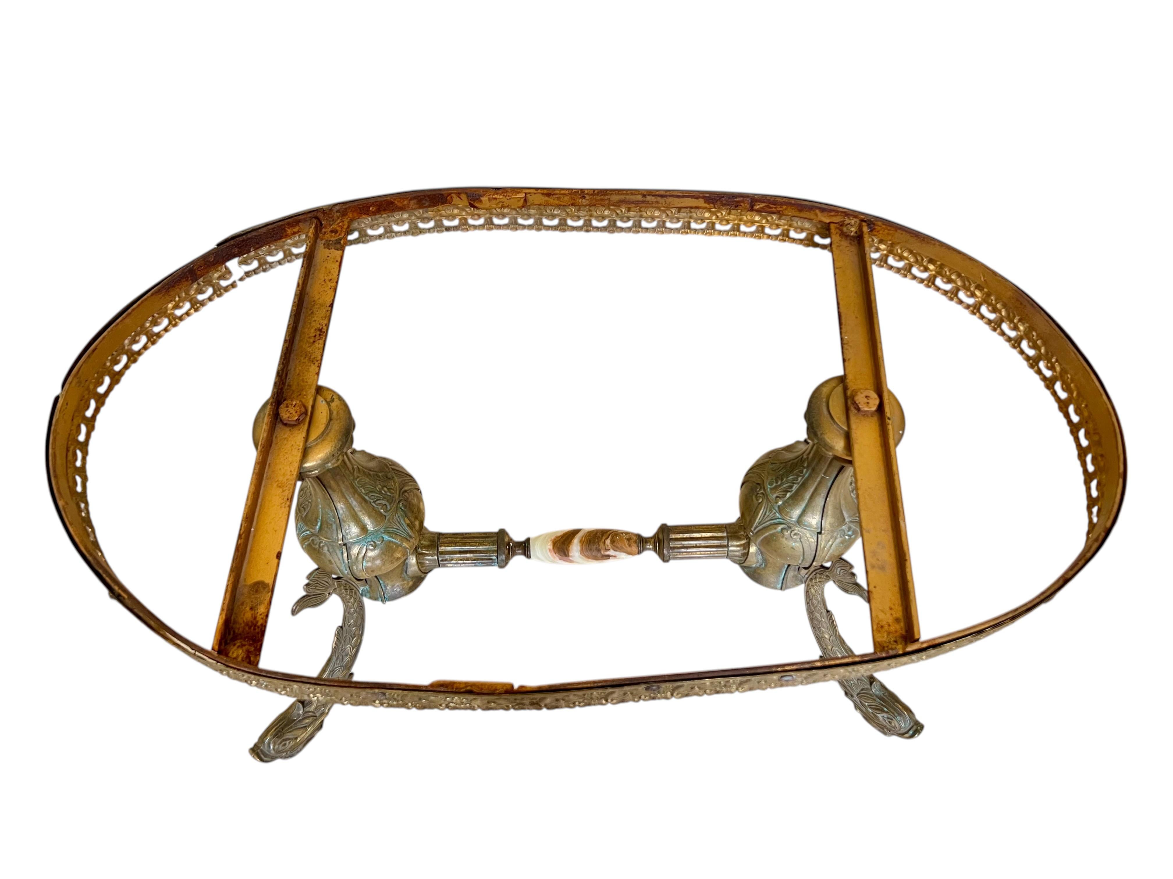 Italian Rococo Revival Brass Table Base With Tray Top, 1940s For Sale 3