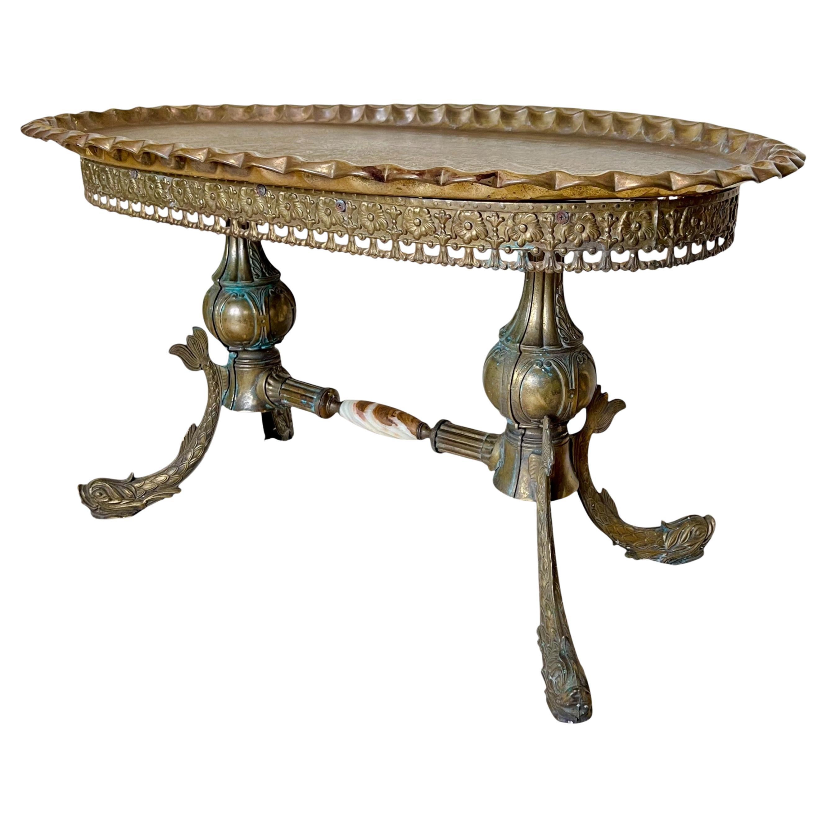Italian Rococo Revival Brass Table Base With Tray Top, 1940s For Sale