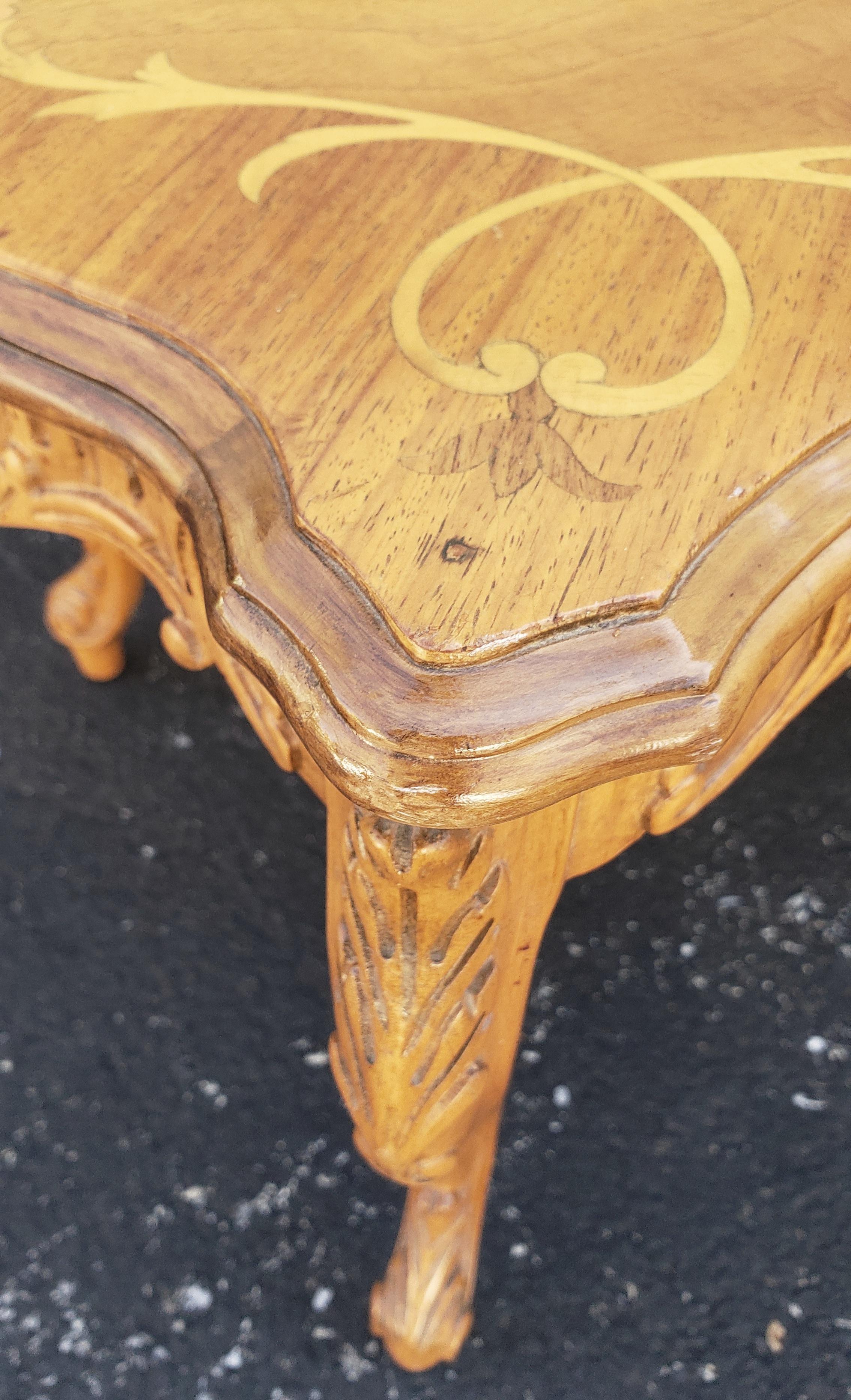 Italian Rococo Revival Marquetry Fruitwood Coffee Table For Sale 3