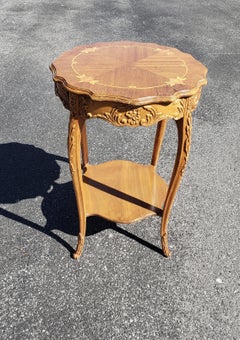 Italian Rococo Revival Marquetry Fruitwood Side Table