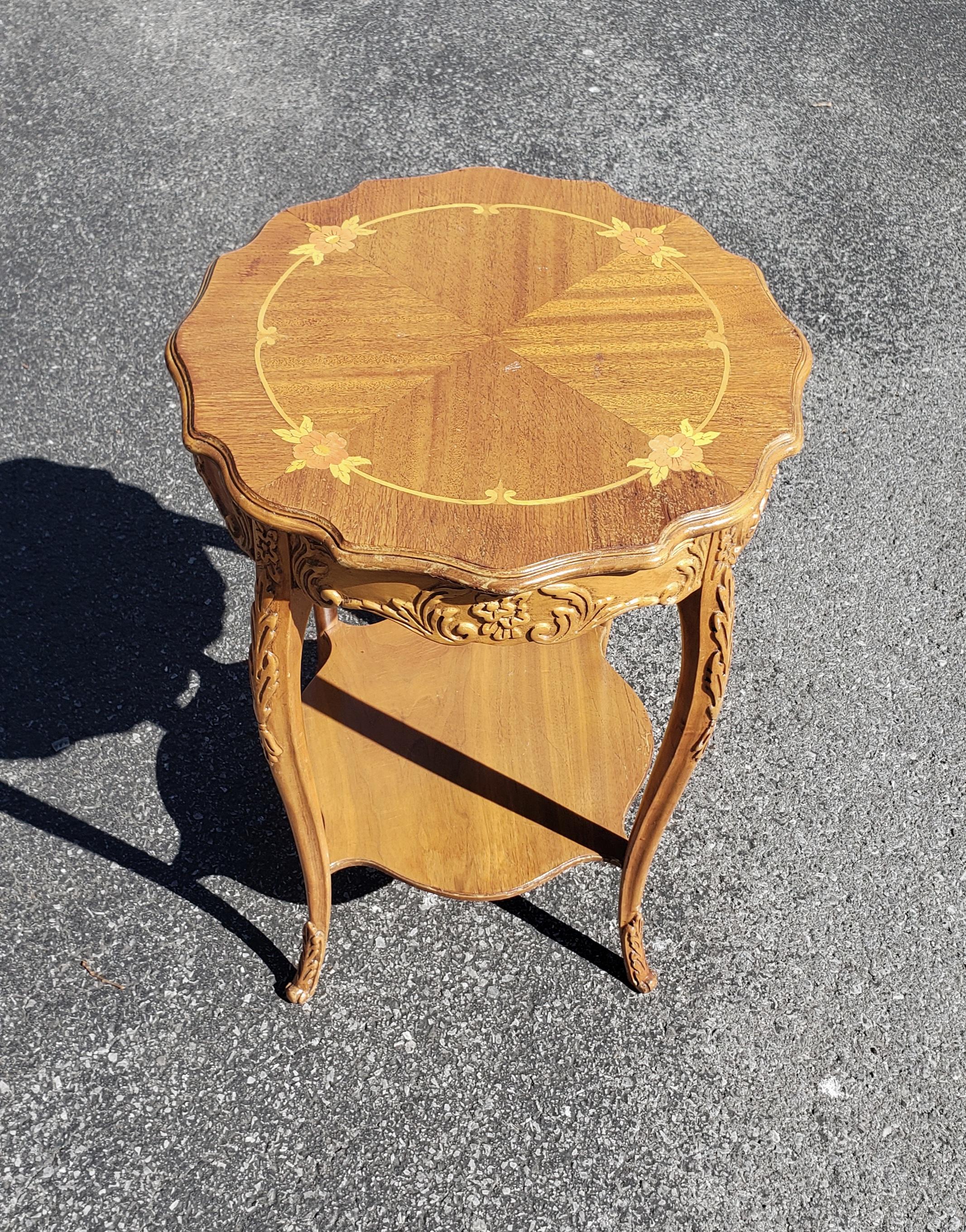 American Italian Rococo Revival Marquetry Fruitwood Side Table For Sale