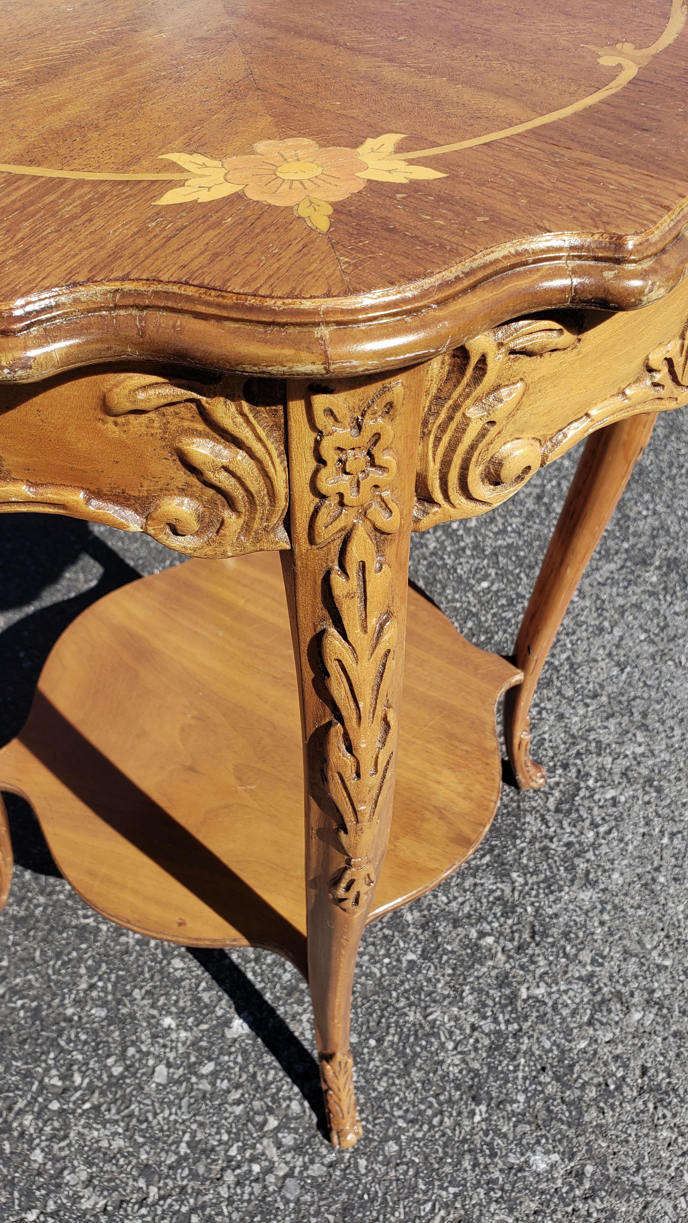 Italian Rococo Revival Marquetry Fruitwood Side Table In Good Condition For Sale In Germantown, MD