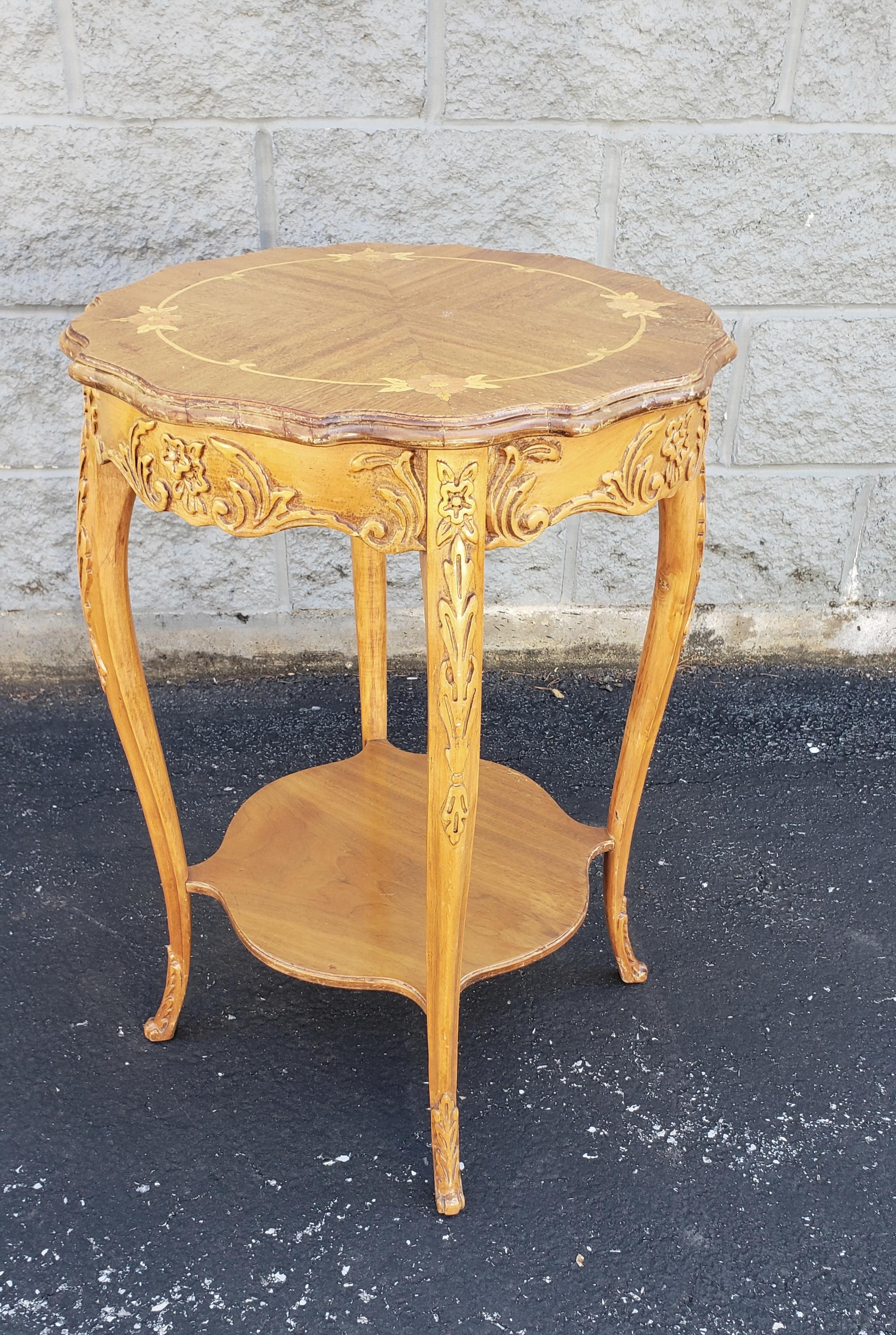 20th Century Italian Rococo Revival Marquetry Fruitwood Side Table For Sale