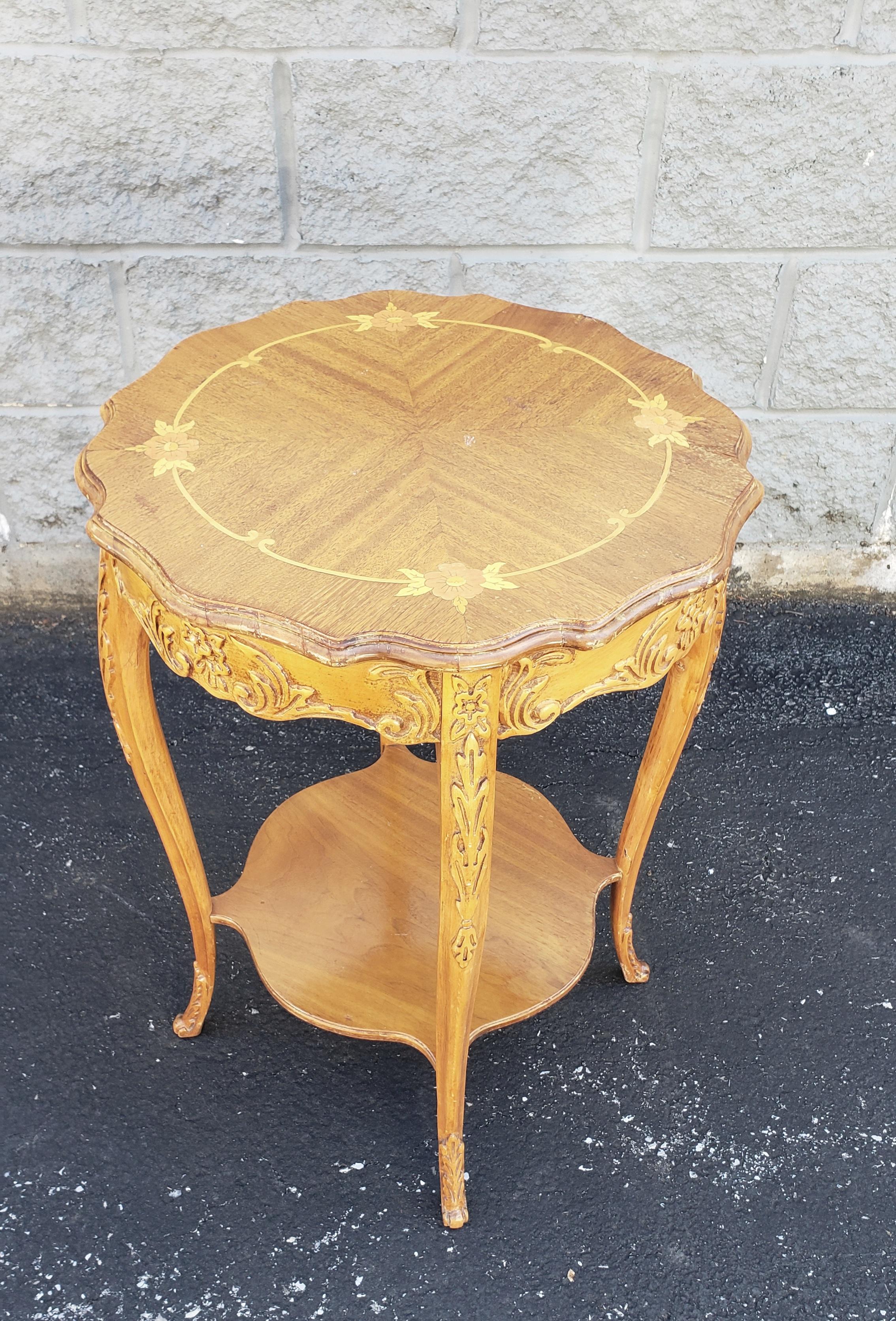 Italian Rococo Revival Marquetry Fruitwood Side Table For Sale 1